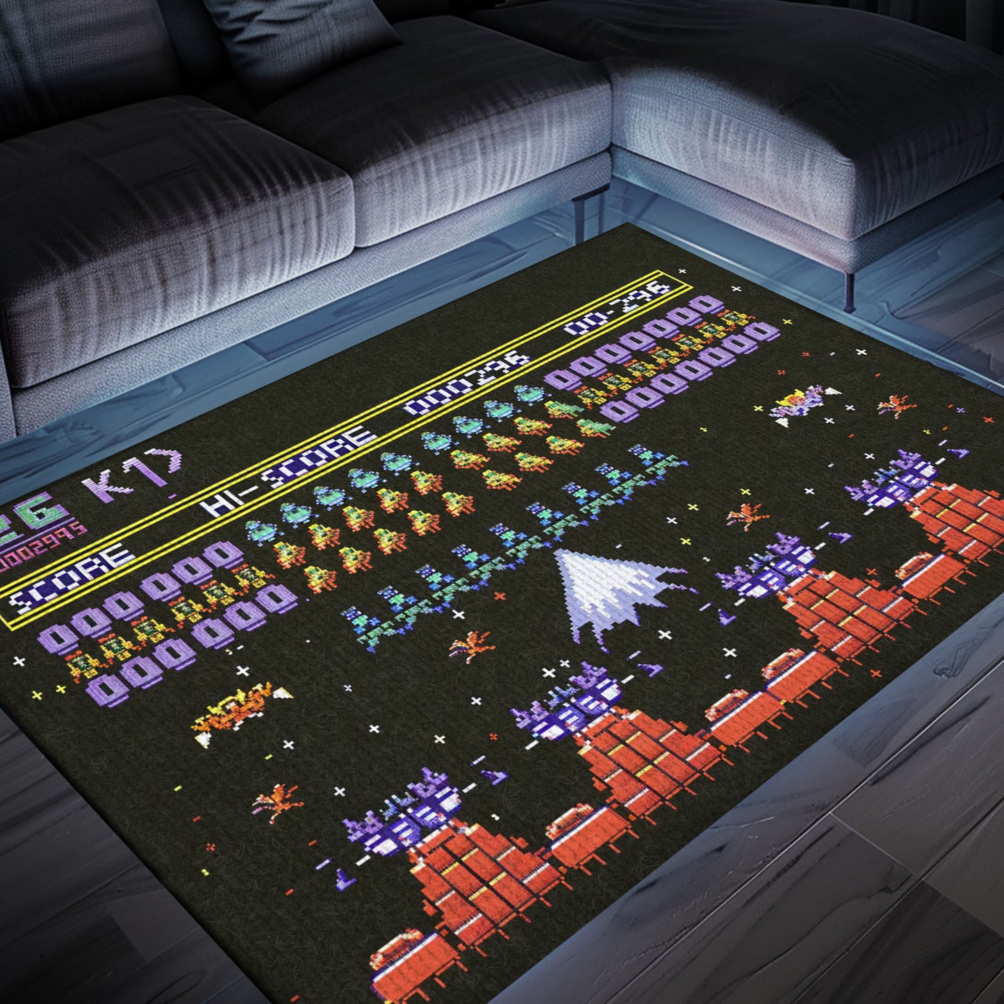 Bring the Arcade Home with 80s Arcade Carpet, Evoking Memories of Space Invaders, Ideal for Video Game Enthusiasts, Arcade Decor, Gift for Gamers, Video Game Lovers G239