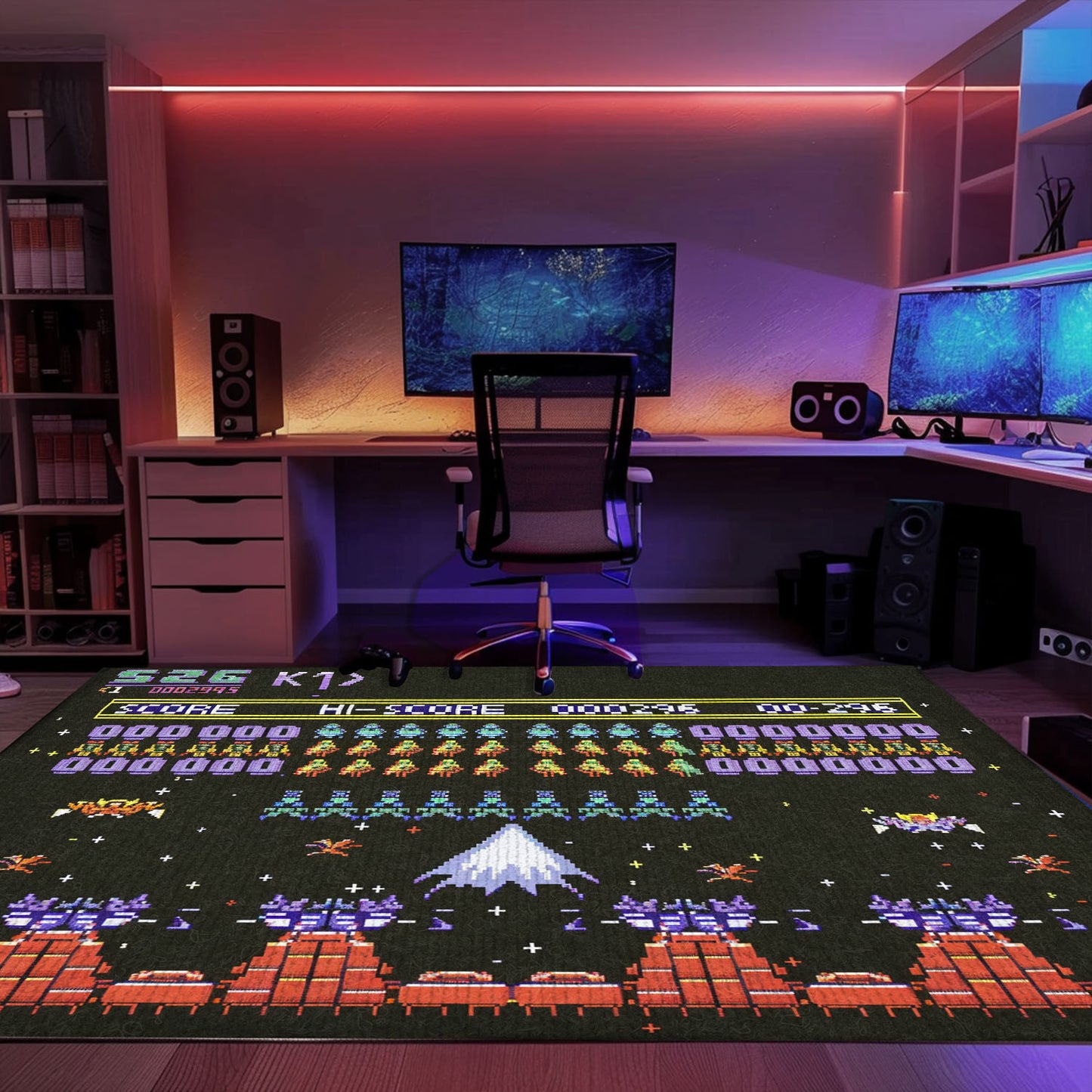 Bring the Arcade Home with 80s Arcade Carpet, Evoking Memories of Space Invaders, Ideal for Video Game Enthusiasts, Arcade Decor, Gift for Gamers, Video Game Lovers G239