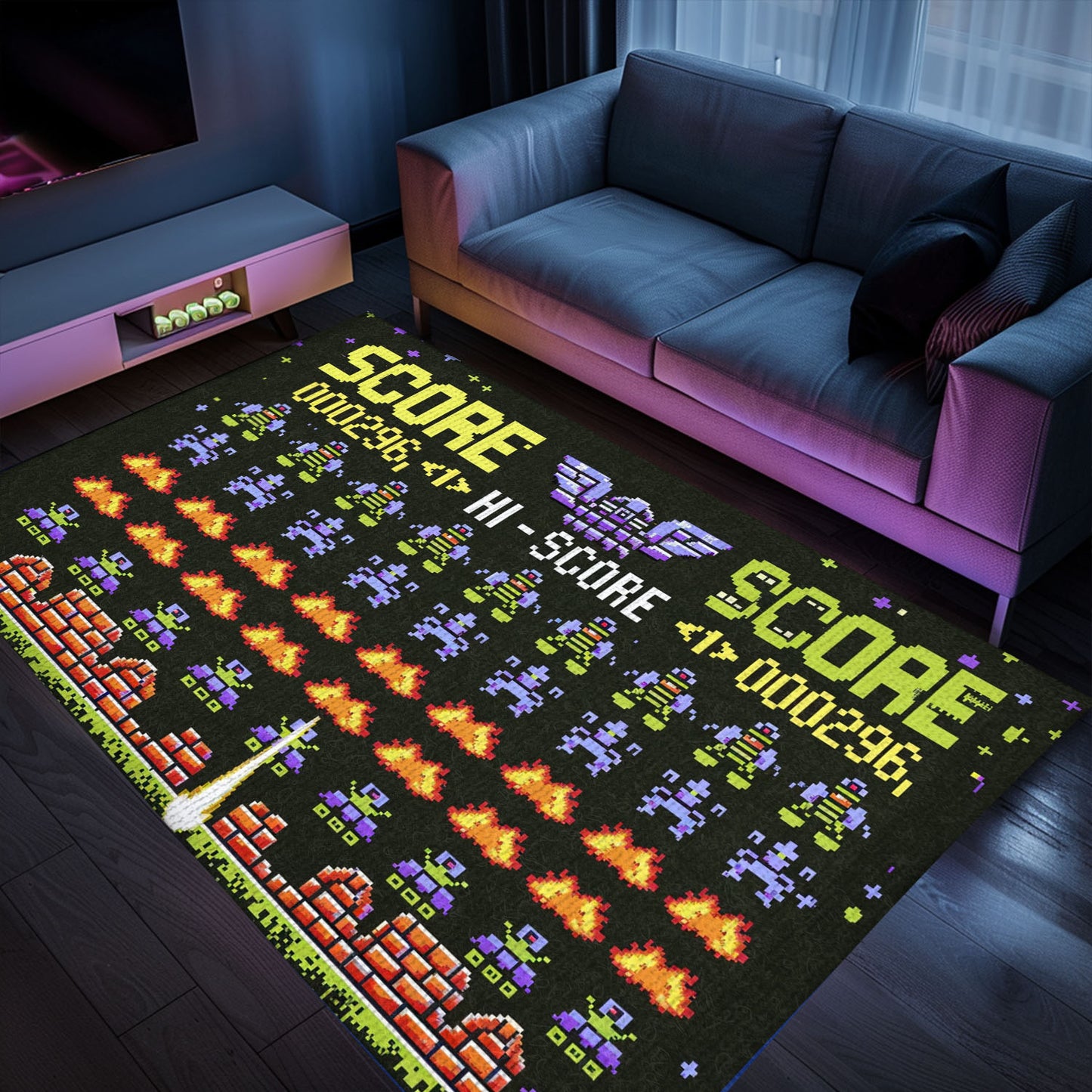 Elevate Your Gaming Setup with 80s Arcade Carpet, Ideal Addition for Any Space Invaders Fan, Arcade Decor, Gift for Gamers, Video Game Lovers G236