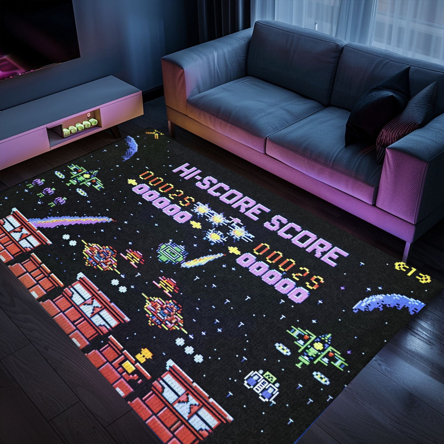 Dive into Gaming Paradise with 80s Arcade Carpet Featuring Space Invaders Theme, Must-Have for Video Game Aficionados, Arcade Decor, Gift for Gamers, Video Game Lovers G235