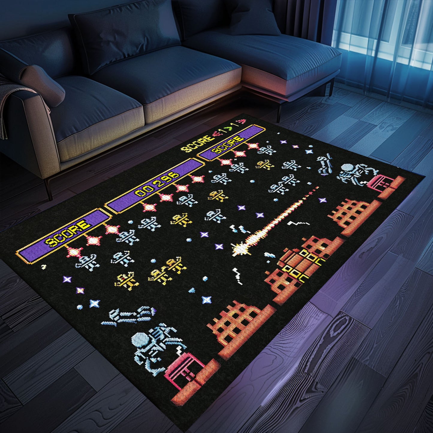 Upgrade Your Home Decor with 80s Arcade Carpet Infused with Space Invaders Aesthetic, Perfect for Arcade Enthusiasts, Arcade Decor, Gift for Gamers, Video Game Lovers G234