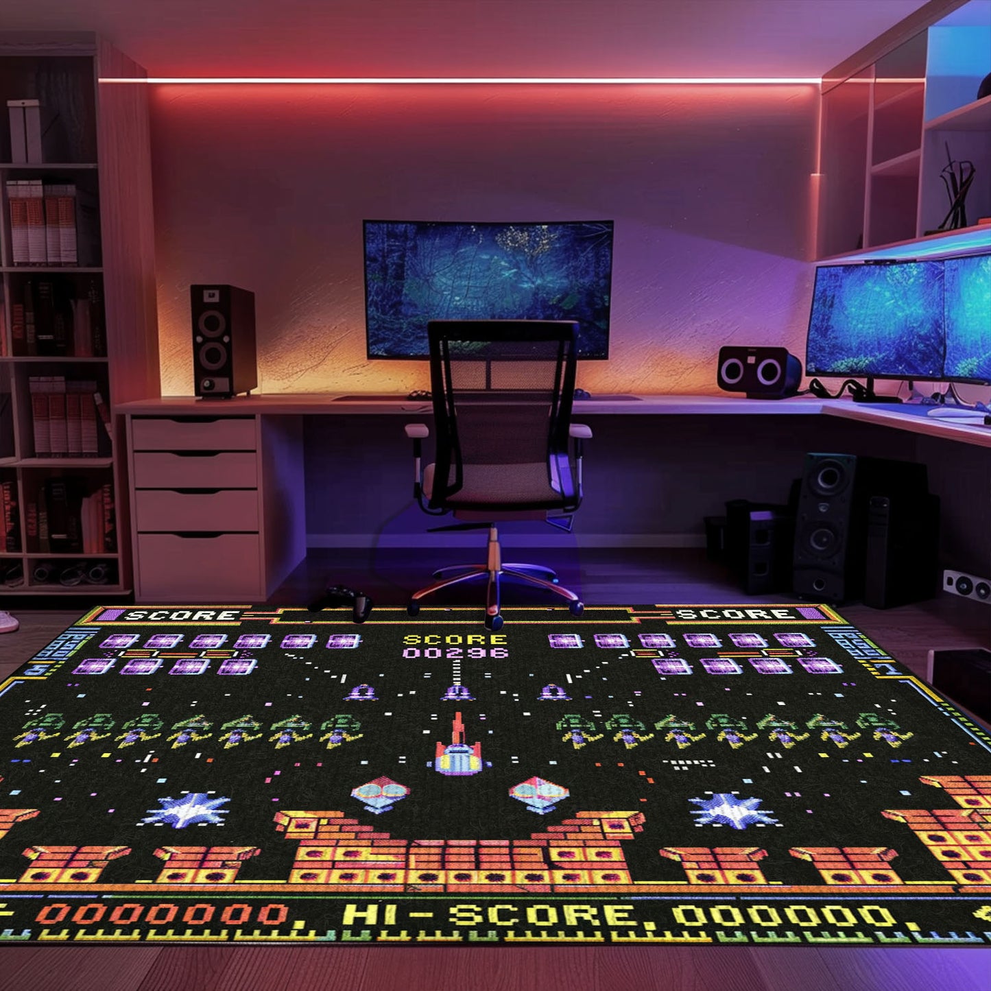 Imbue Your Living Space with Retro Gaming Charm with 80s Arcade Carpet, Reminiscent of Space Invaders Era, Arcade Decor, Gift for Gamers, Video Game Lovers G233
