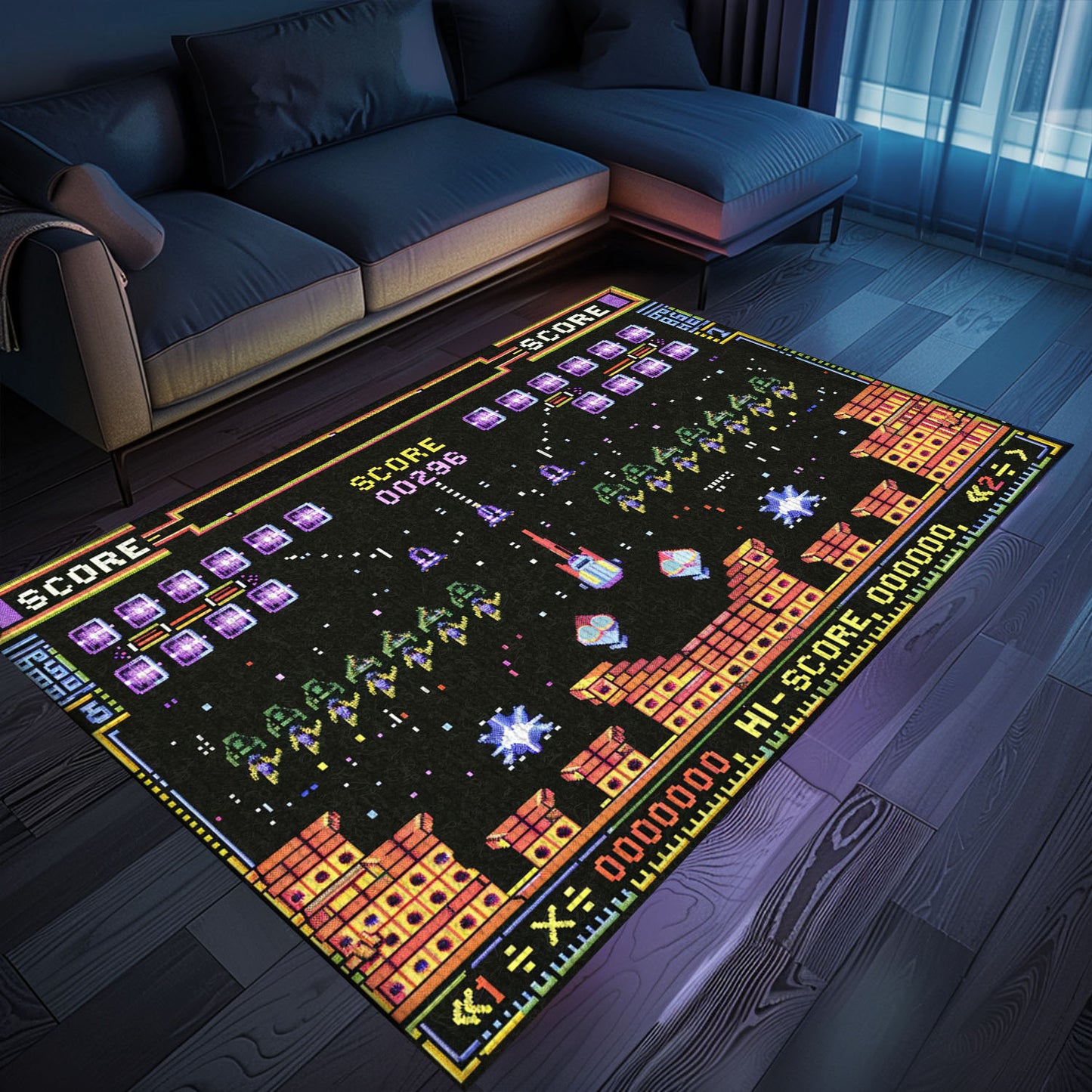 Imbue Your Living Space with Retro Gaming Charm with 80s Arcade Carpet, Reminiscent of Space Invaders Era, Arcade Decor, Gift for Gamers, Video Game Lovers G233