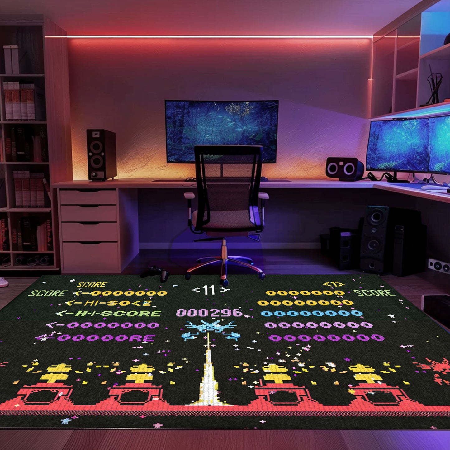 Channel Your Inner Gamer with 80s Arcade Carpet Inspired by Space Invaders, Ideal for Gaming Enthusiasts' Rooms, Arcade Decor, Gift for Gamers, Video Game Lovers G231