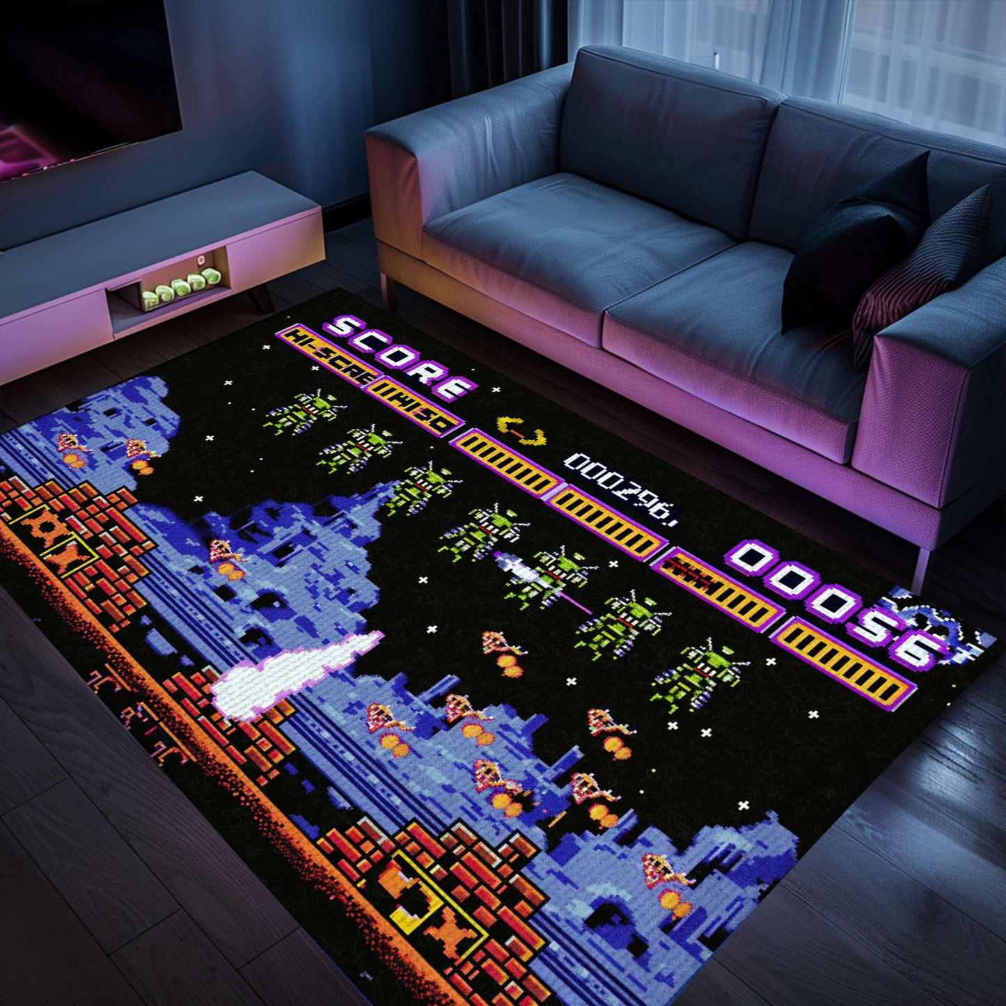 Personalize Your Gaming Den with 80s Arcade Carpet Featuring Iconic Space Invaders Design, Perfect for Arcade Vibes, Arcade Decor, Gift for Gamers, Video Game Lovers G230