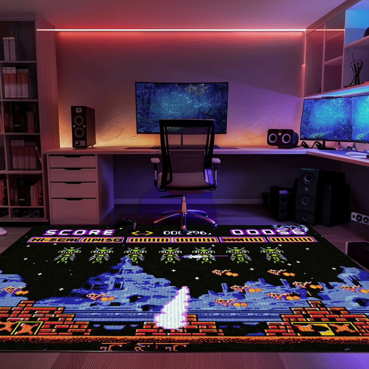 Personalize Your Gaming Den with 80s Arcade Carpet Featuring Iconic Space Invaders Design, Perfect for Arcade Vibes, Arcade Decor, Gift for Gamers, Video Game Lovers G230