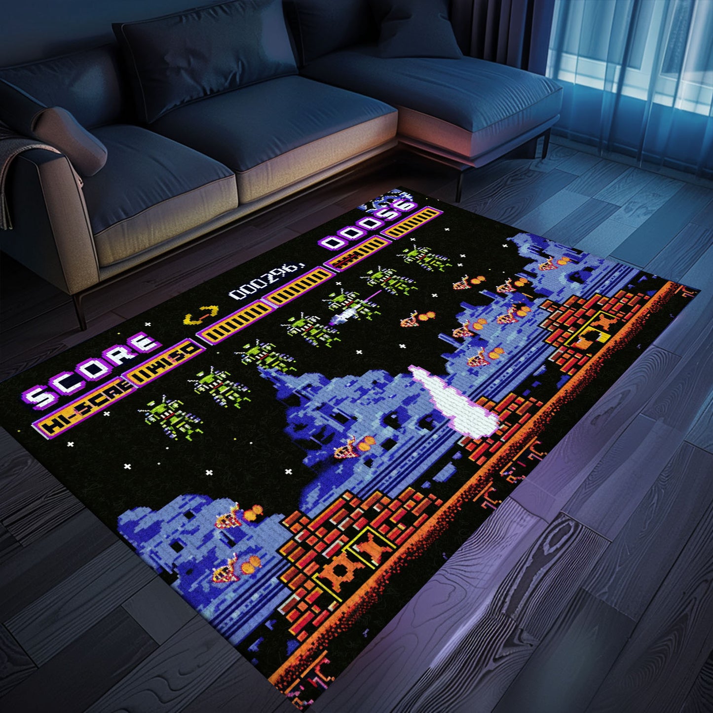 Personalize Your Gaming Den with 80s Arcade Carpet Featuring Iconic Space Invaders Design, Perfect for Arcade Vibes, Arcade Decor, Gift for Gamers, Video Game Lovers G230