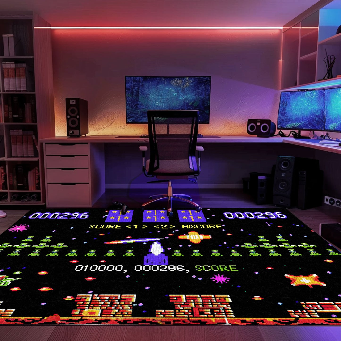 Infuse Your Room with Gaming Nostalgia with 80s Arcade Carpet Inspired by Space Invaders, Perfect for Retro Vibes, Arcade Decor, Gift for Gamers, Video Game Lovers G240