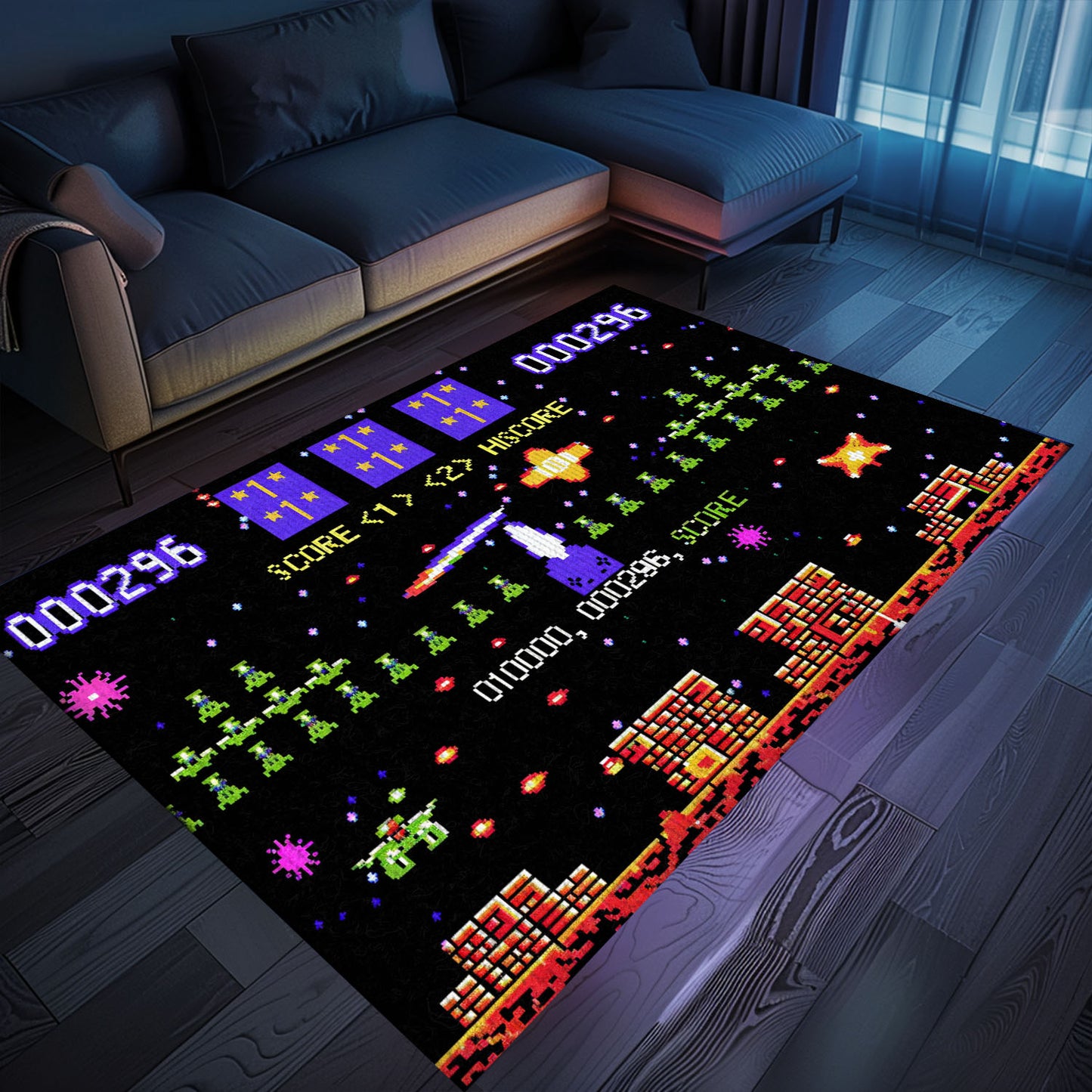 Infuse Your Room with Gaming Nostalgia with 80s Arcade Carpet Inspired by Space Invaders, Perfect for Retro Vibes, Arcade Decor, Gift for Gamers, Video Game Lovers G240