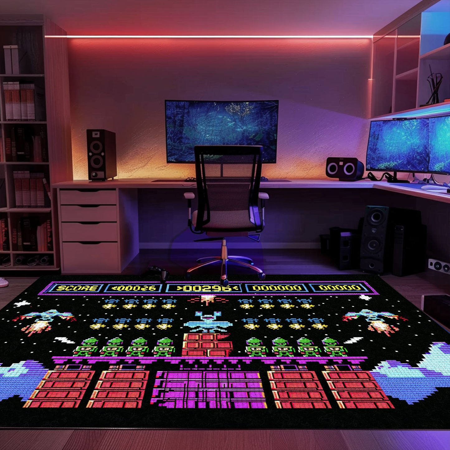 Indulge in Retro Gaming Culture with 80s Arcade Carpet Adorned with Space Invaders Artwork, Ideal for Video Game Fans, Arcade Decor, Gift for Gamers, Video Game Lovers G228