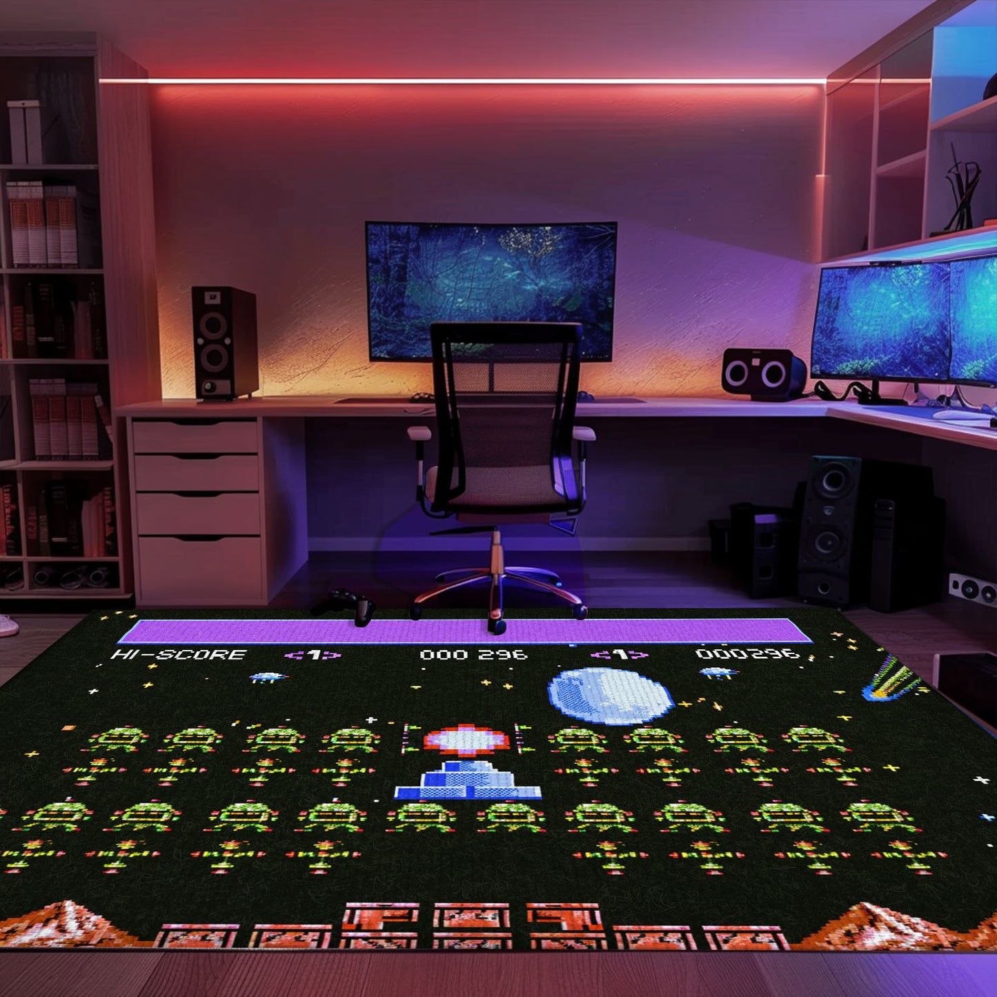 Level Up Your Room Decor with 80s Arcade Carpet Infused with Space Invaders Theme, Enhancing Gaming Experience, Arcade Decor, Gift for Gamers, Video Game Lovers G226