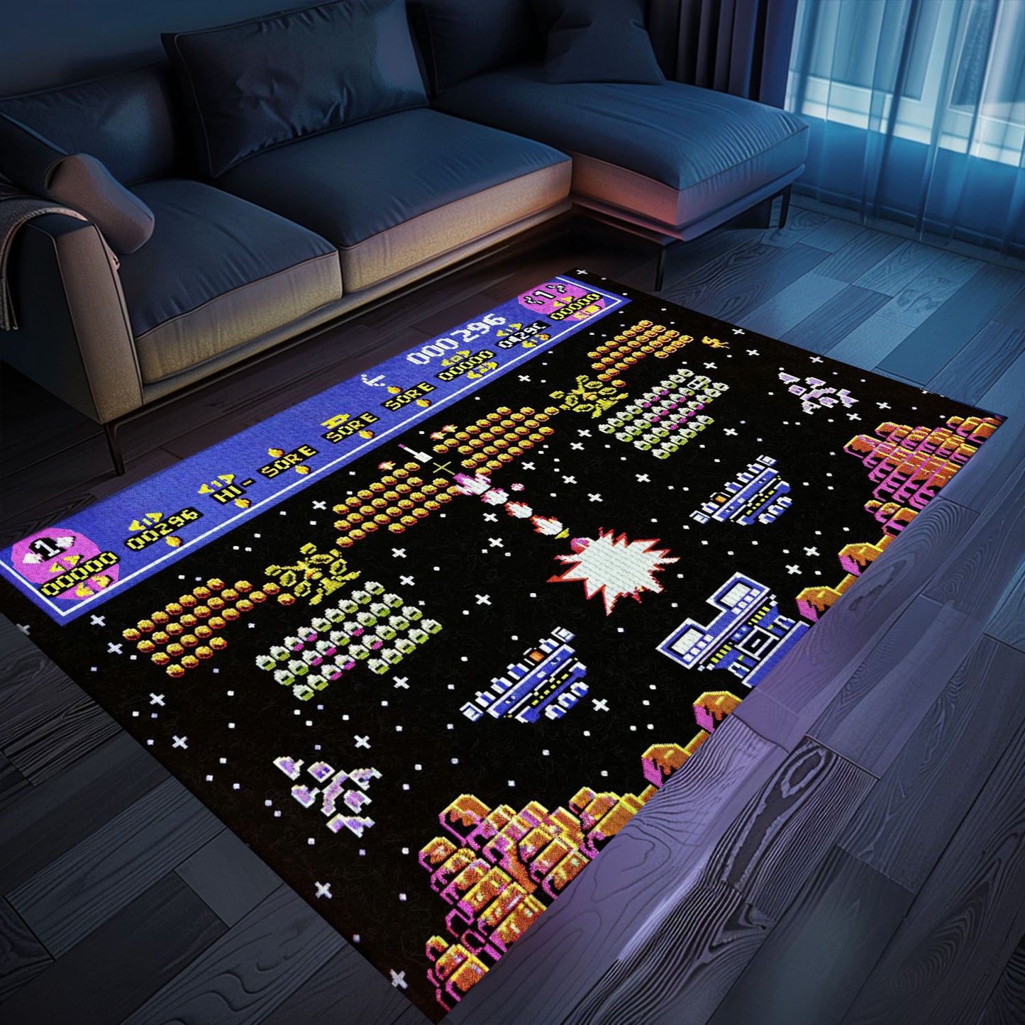 Immerse Yourself in Gaming Paradise with 80s Arcade Carpet Capturing Space Invaders Aesthetic, Ideal for Gamers, Arcade Decor, Gift for Gamers, Video Game Lovers G225