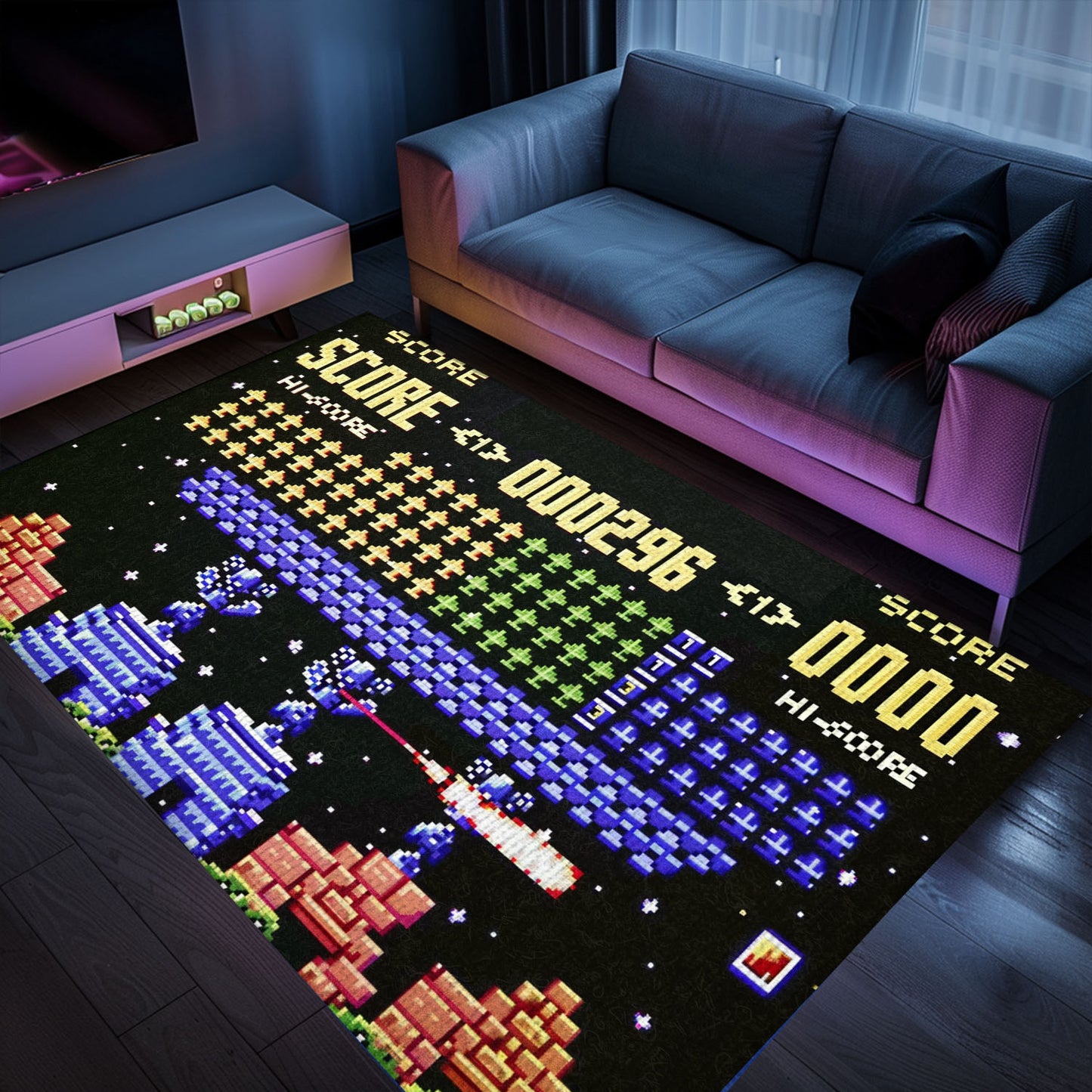 Elevate Your Home Decor with 80s Arcade Carpet Embracing Space Invaders Atmosphere, Ideal for Arcade Enthusiasts, Arcade Decor, Gift for Gamers, Video Game Lovers G222