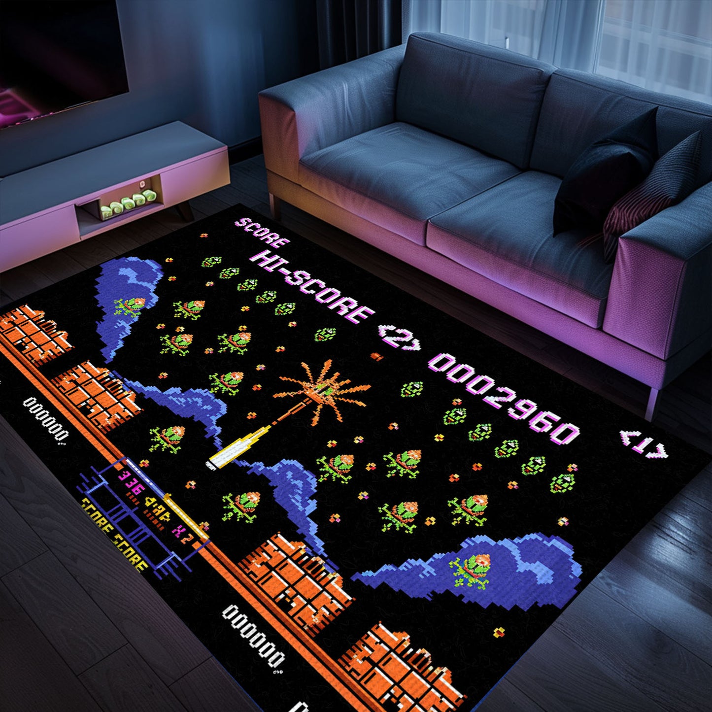 Upgrade Your Home Decor with 80s Arcade Carpet, Celebrating the Legacy of Space Invaders, Arcade Decor, Gift for Gamers, Video Game Lovers G219