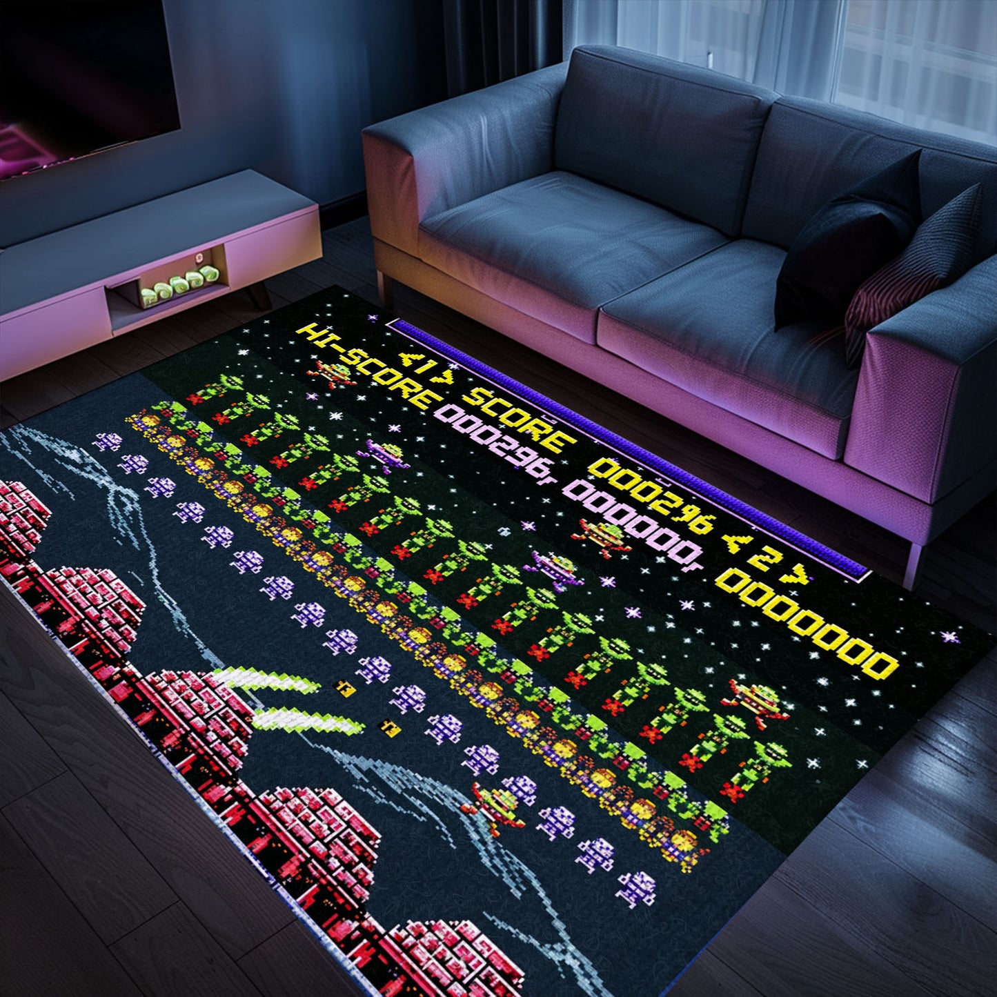 Make a Statement with 80s Arcade Carpet Celebrating the Legacy of Space Invaders, Must-Have for Gamers, Arcade Decor, Gift for Gamers, Video Game Lovers G229