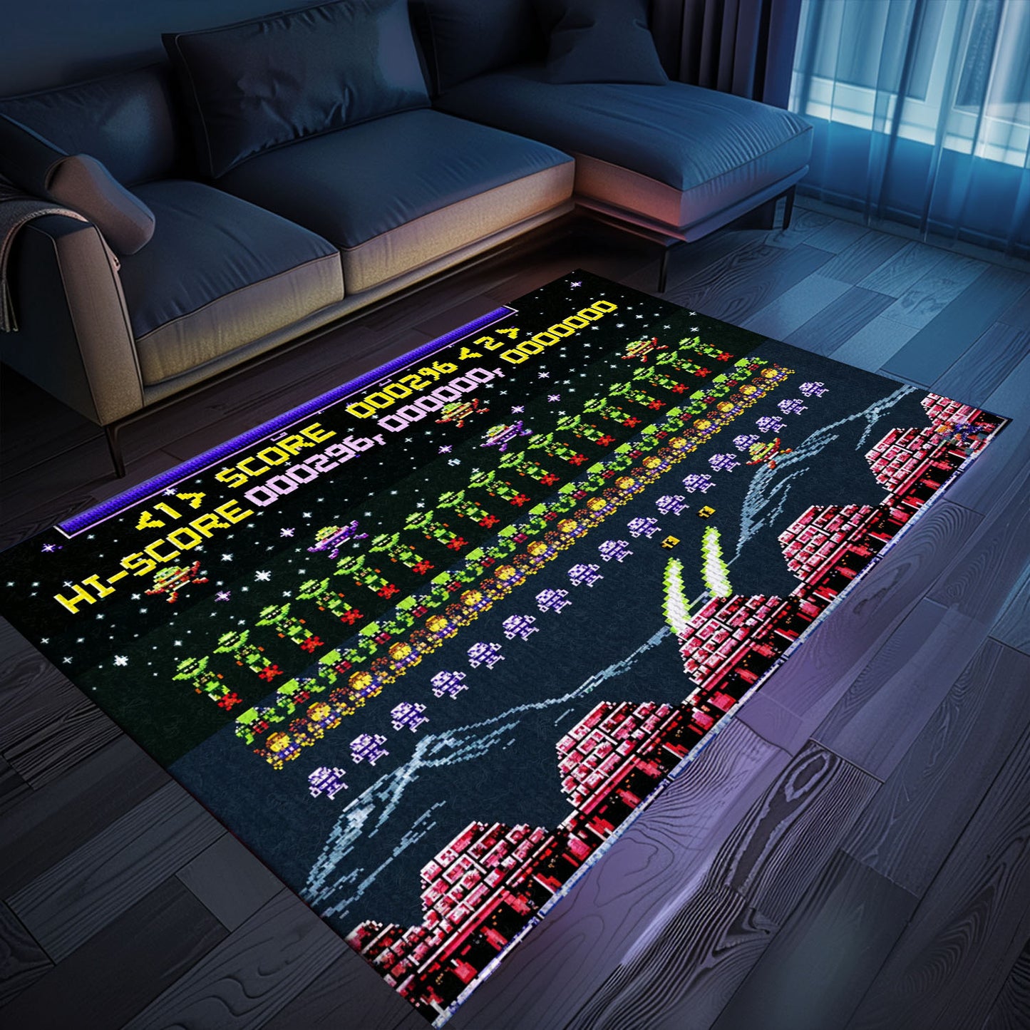 Make a Statement with 80s Arcade Carpet Celebrating the Legacy of Space Invaders, Must-Have for Gamers, Arcade Decor, Gift for Gamers, Video Game Lovers G229