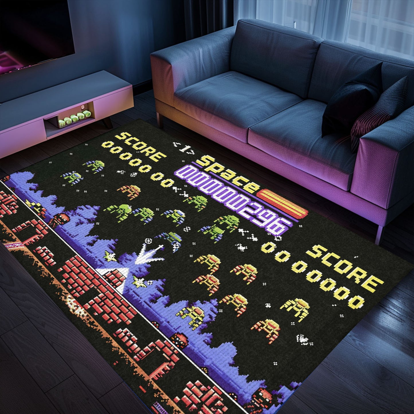 Enhance Your Gaming Den with 80s Arcade Carpet, Evoking the Excitement of Space Invaders, Arcade Decor, Gift for Gamers, Video Game Lovers G217