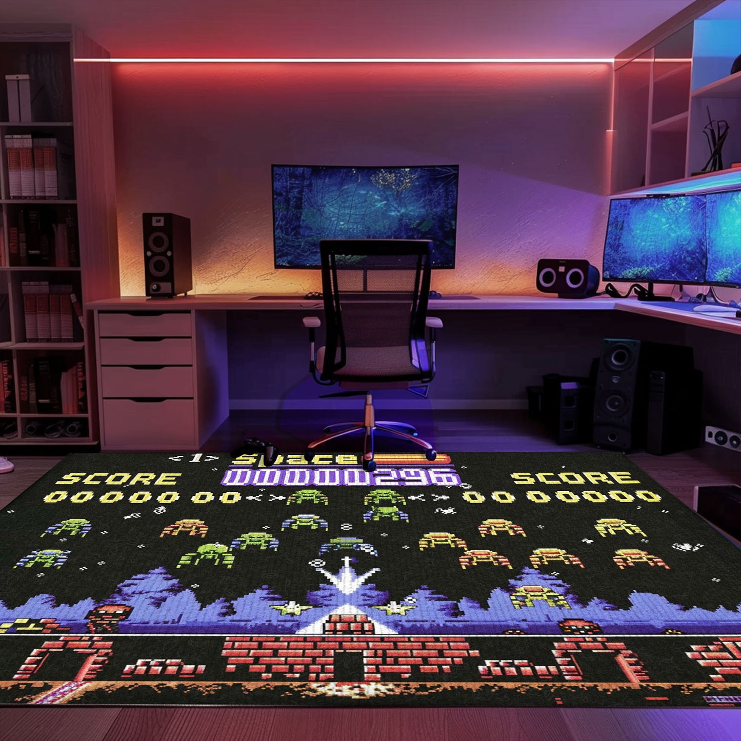 Enhance Your Gaming Den with 80s Arcade Carpet, Evoking the Excitement of Space Invaders, Arcade Decor, Gift for Gamers, Video Game Lovers G217