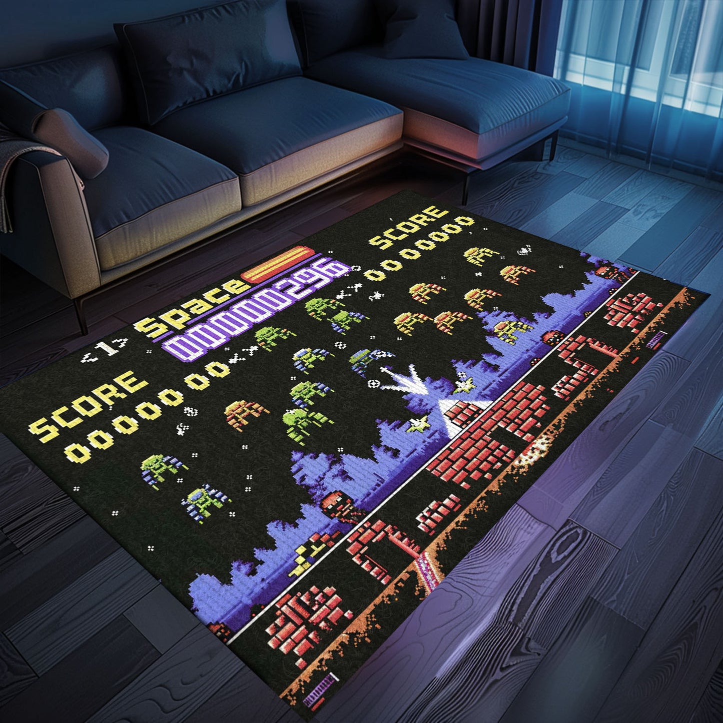 Enhance Your Gaming Den with 80s Arcade Carpet, Evoking the Excitement of Space Invaders, Arcade Decor, Gift for Gamers, Video Game Lovers G217