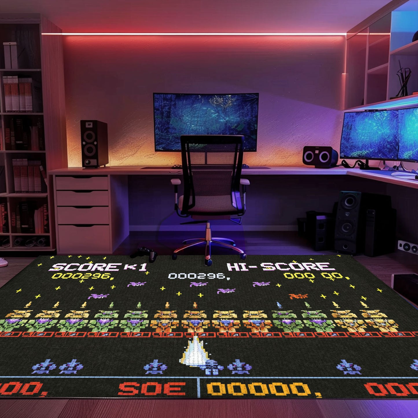 Indulge in Retro Gaming Culture with 80s Arcade Carpet Adorned with Space Invaders Artwork, Arcade Decor, Gift for Gamers, Video Game Lovers G218