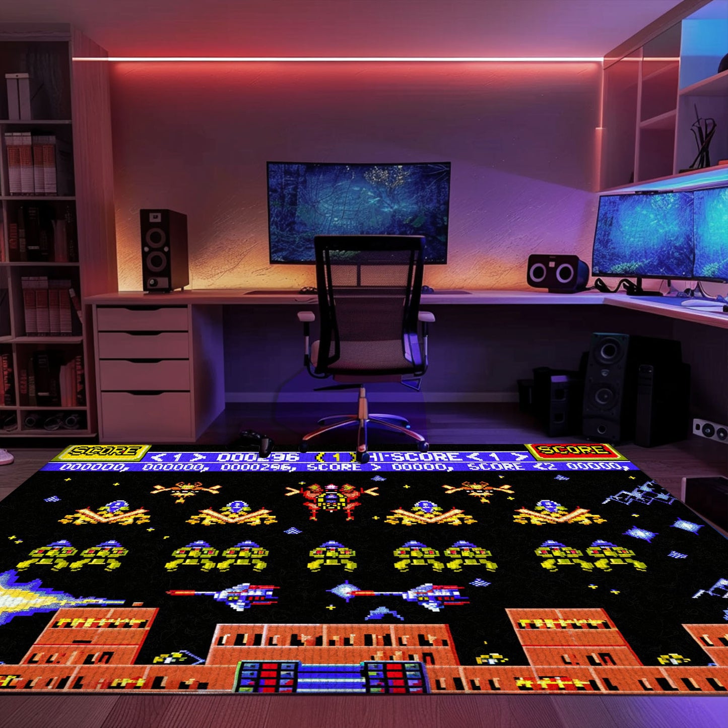 Imbue Your Room with Gaming Nostalgia: 80s Arcade Carpet Featuring Space Invaders Theme, Arcade Decor, Gift for Gamers, Video Game Lovers G216