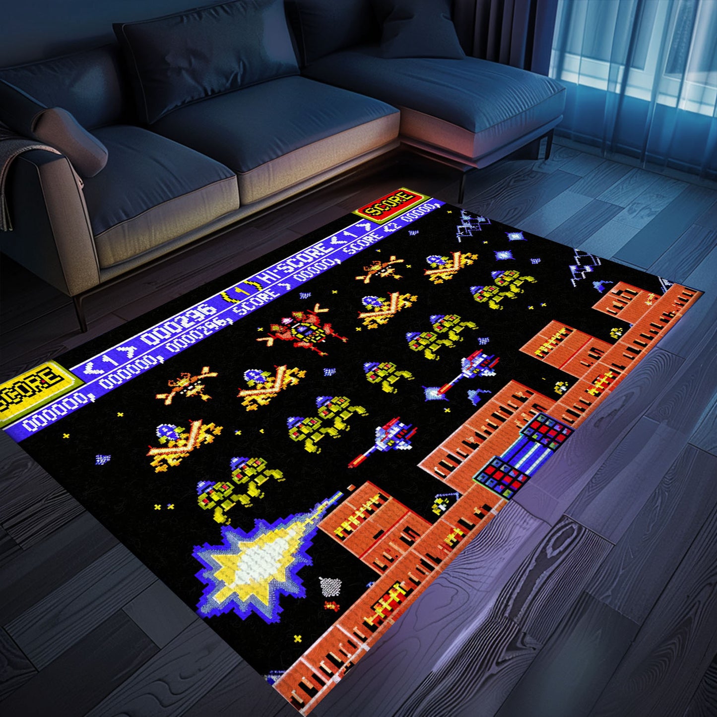 Imbue Your Room with Gaming Nostalgia: 80s Arcade Carpet Featuring Space Invaders Theme, Arcade Decor, Gift for Gamers, Video Game Lovers G216