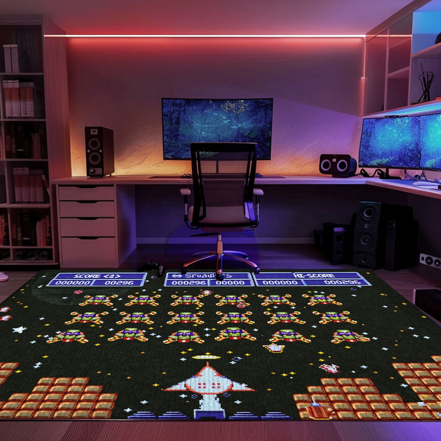 Make a Statement with 80s Arcade Carpet Infused with Space Invaders Aesthetic, Perfect for Gamers, Arcade Decor, Gift for Gamers, Video Game Lovers G215
