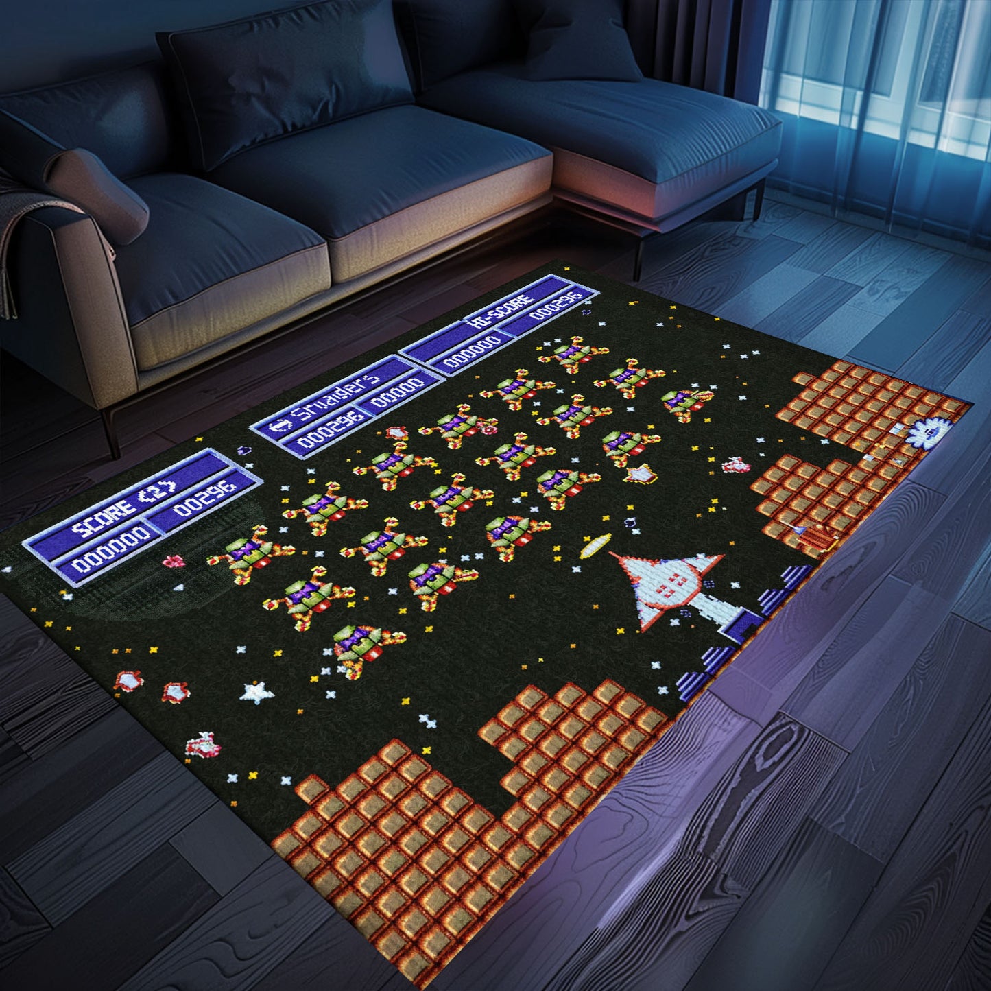 Make a Statement with 80s Arcade Carpet Infused with Space Invaders Aesthetic, Perfect for Gamers, Arcade Decor, Gift for Gamers, Video Game Lovers G215