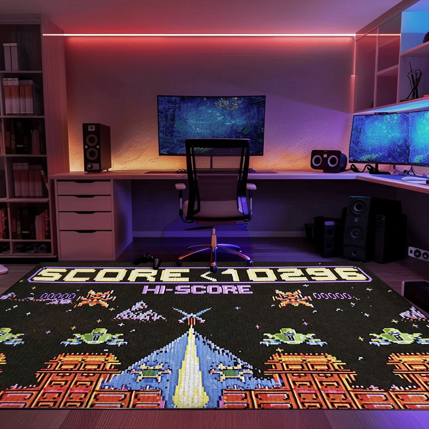 Personalize Your Space with 80s Arcade Carpet Featuring Space Invaders, Perfect for Gaming Enthusiasts, Arcade Decor, Gift for Gamers, Video Game Lovers G211