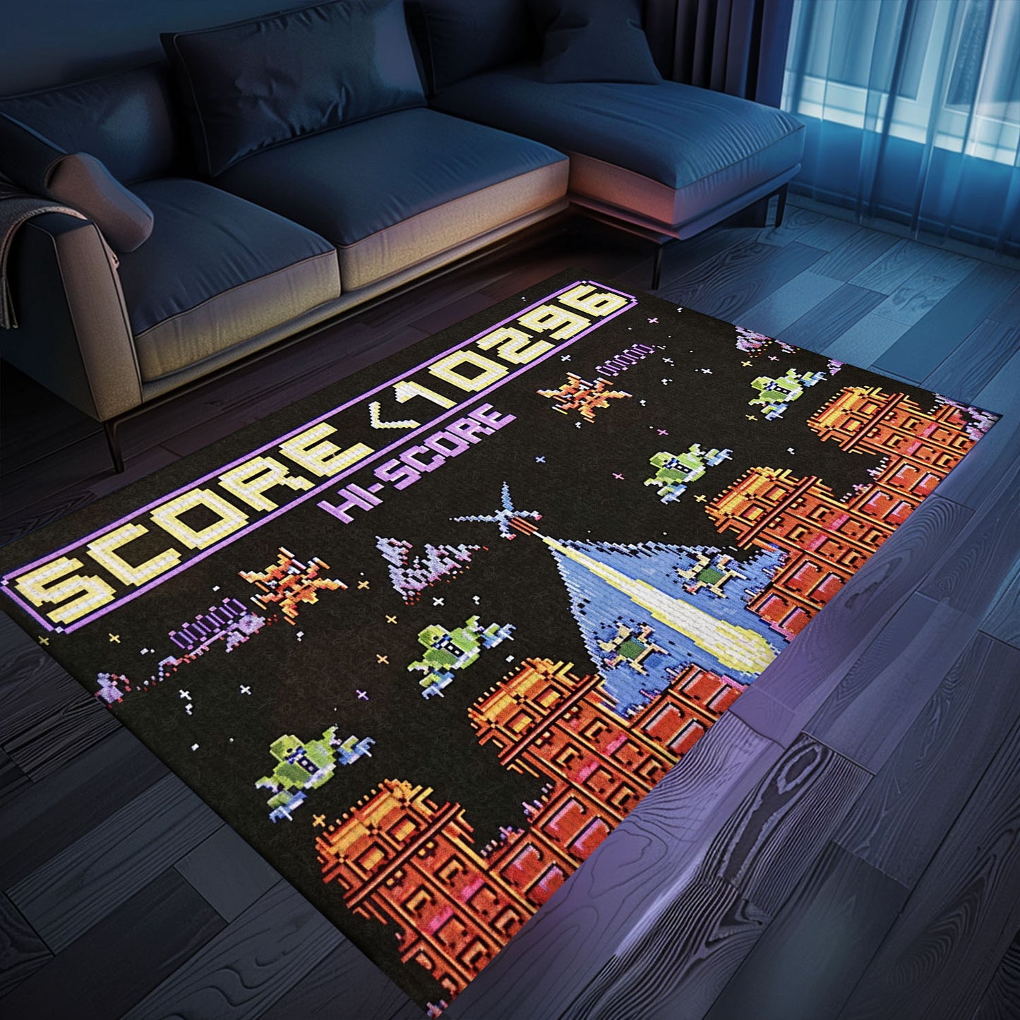 Personalize Your Space with 80s Arcade Carpet Featuring Space Invaders, Perfect for Gaming Enthusiasts, Arcade Decor, Gift for Gamers, Video Game Lovers G211