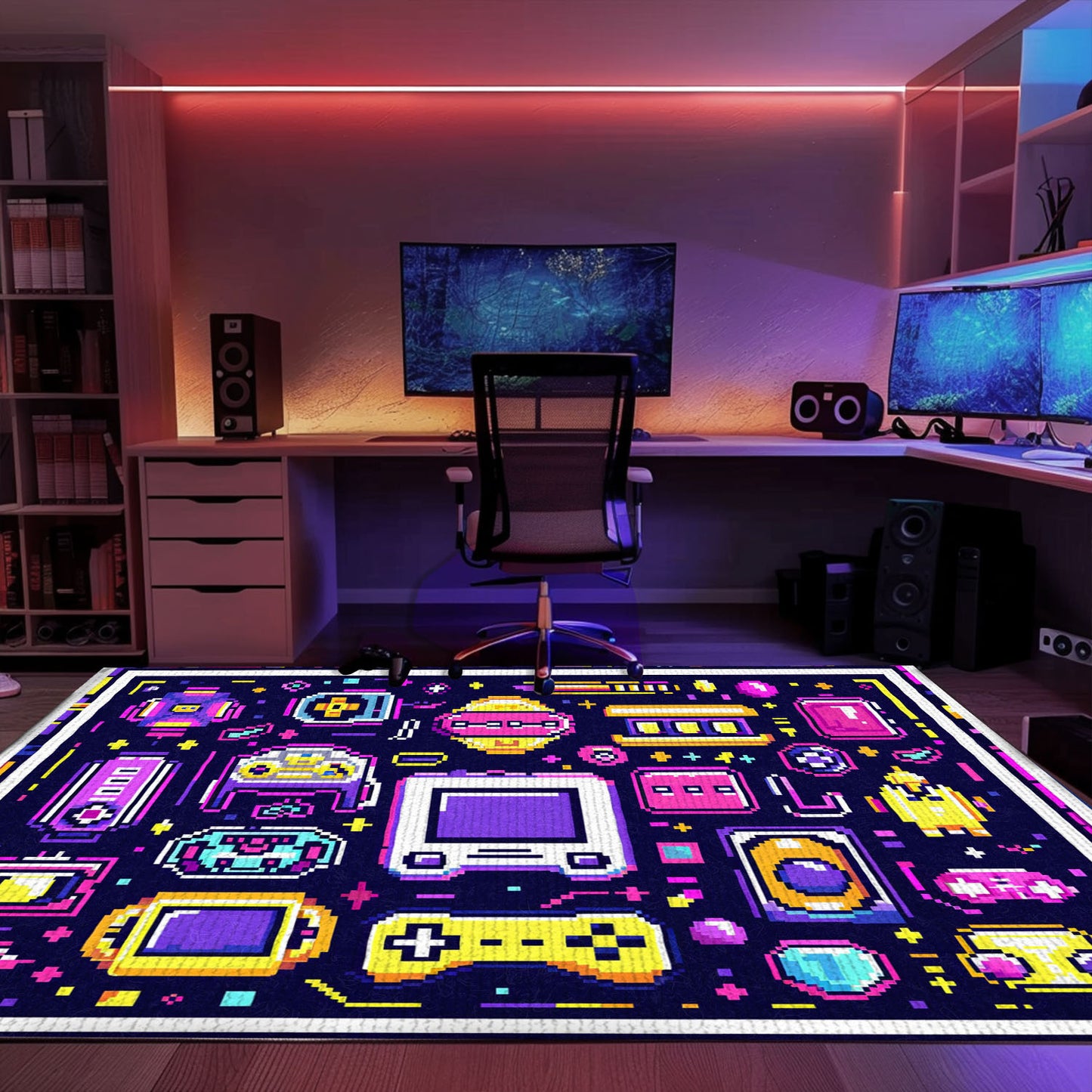Bring Retro Gaming Home with 80s Game Controller Patterned Room Rugs, Ideal for Gamers' Sanctuaries, Arcade Decor, Gift for Gamers, Video Game Lovers G207