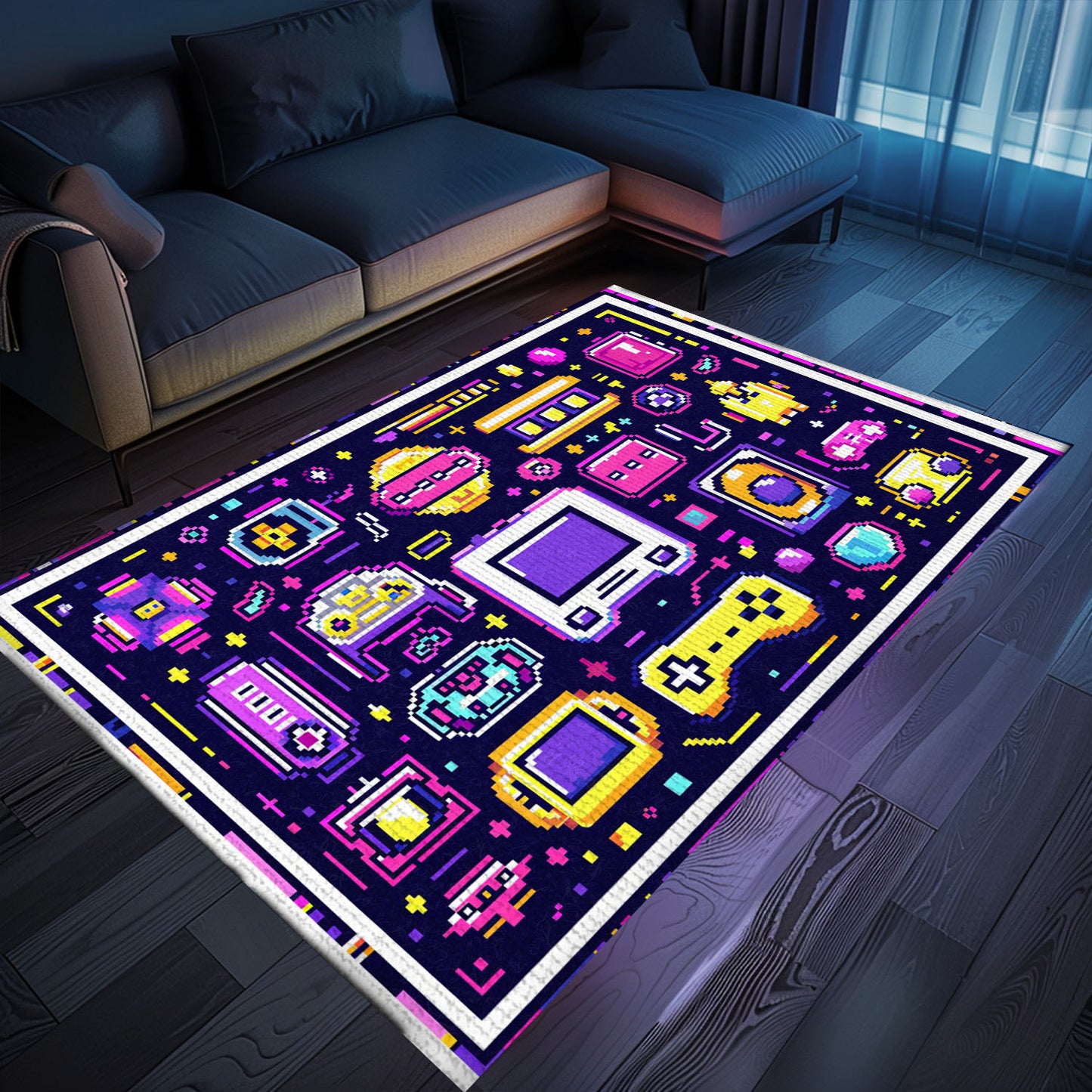 Bring Retro Gaming Home with 80s Game Controller Patterned Room Rugs, Ideal for Gamers' Sanctuaries, Arcade Decor, Gift for Gamers, Video Game Lovers G207