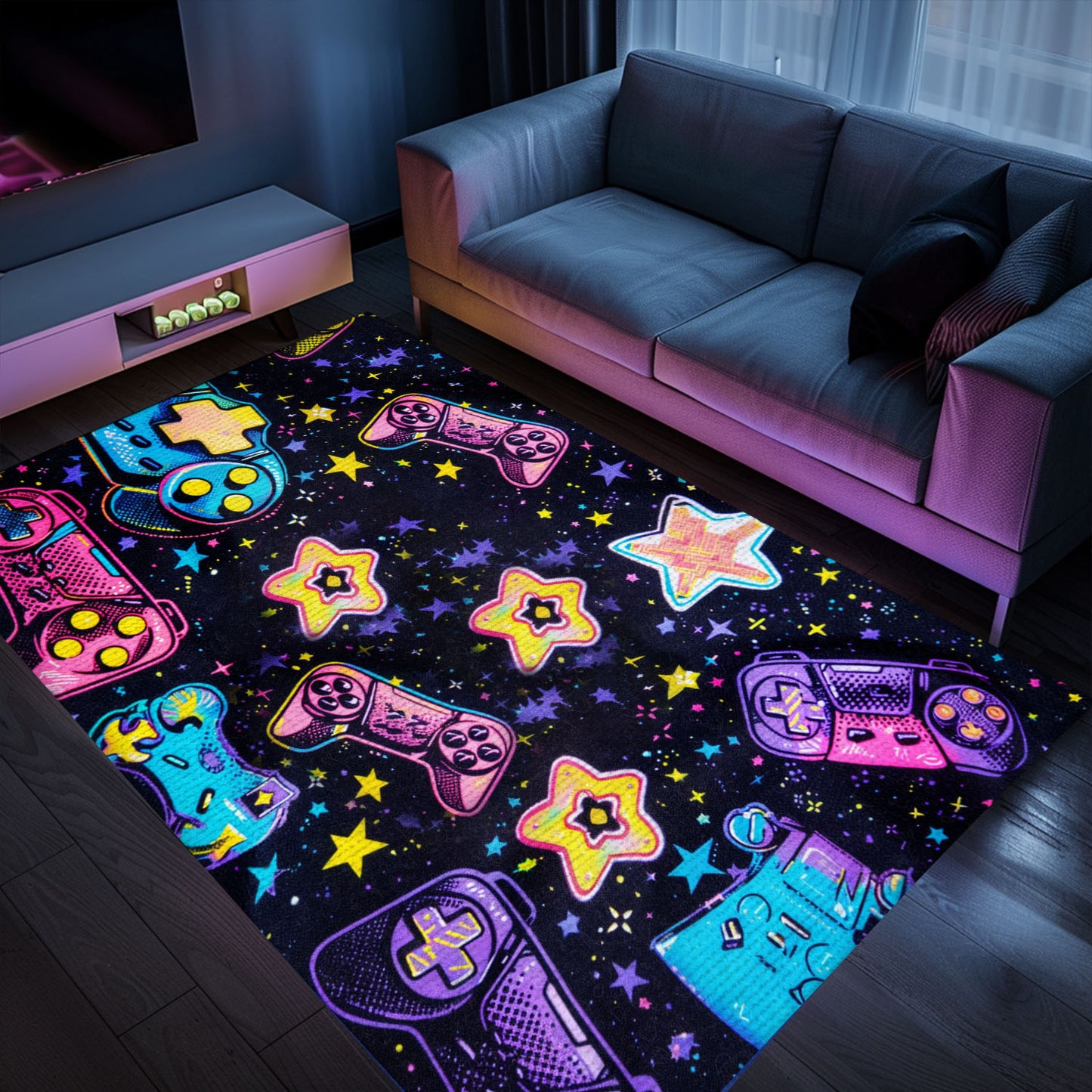 Personalize Your Gaming Den with 80s Game Controller Design Rugs, Perfect for Retro Gaming Atmosphere, Arcade Decor, Gift for Gamers, Video Game Lovers G191