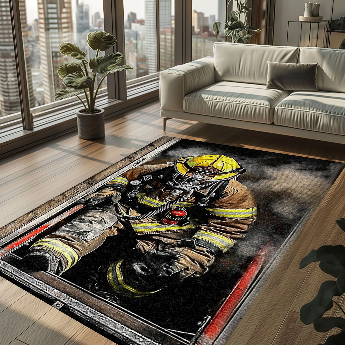 Salute to Service: Personalized America Flag Fire Fighter Area Rug, Firefighter Rugs for Living Room Bedroom, Firefighter Rectangular Rugs Full Size FR153