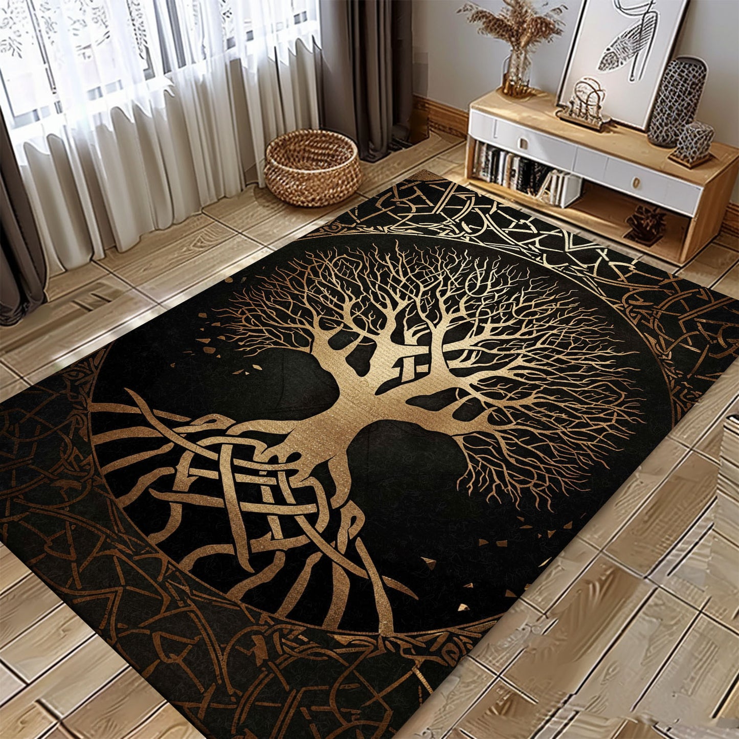 Handcrafted Celtic Tree of Life Viking Rug for Bedrooms – Embrace Viking Culture with This Beautiful Rug, Personalized Carpet Viking, Popular Rug Full Size (3x5, 4x6, 5x8) V14