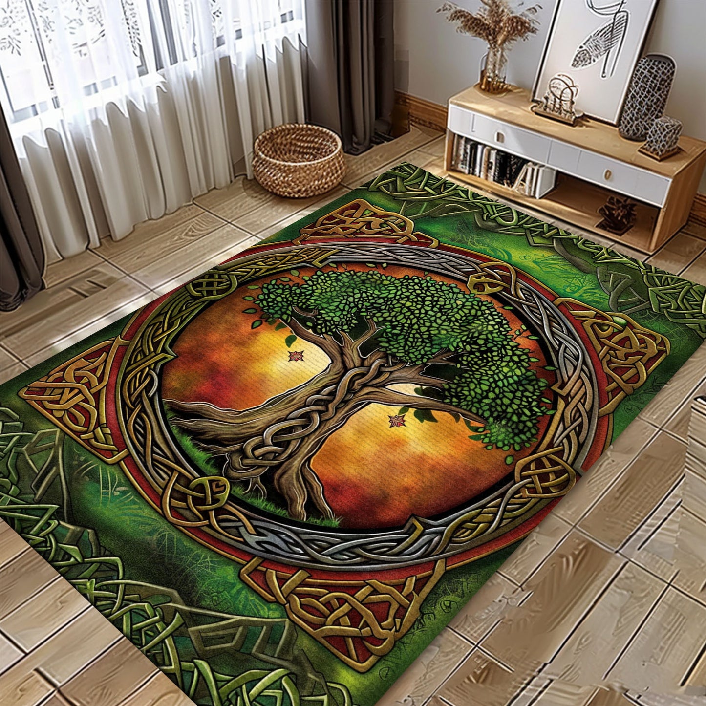 Elegant Celtic Tree of Life Viking Rug for Living Room – Ideal for Norse Mythology Lovers and History Buffs, Personalized Carpet Viking, Popular Rug Full Size (3x5, 4x6, 5x8) V11