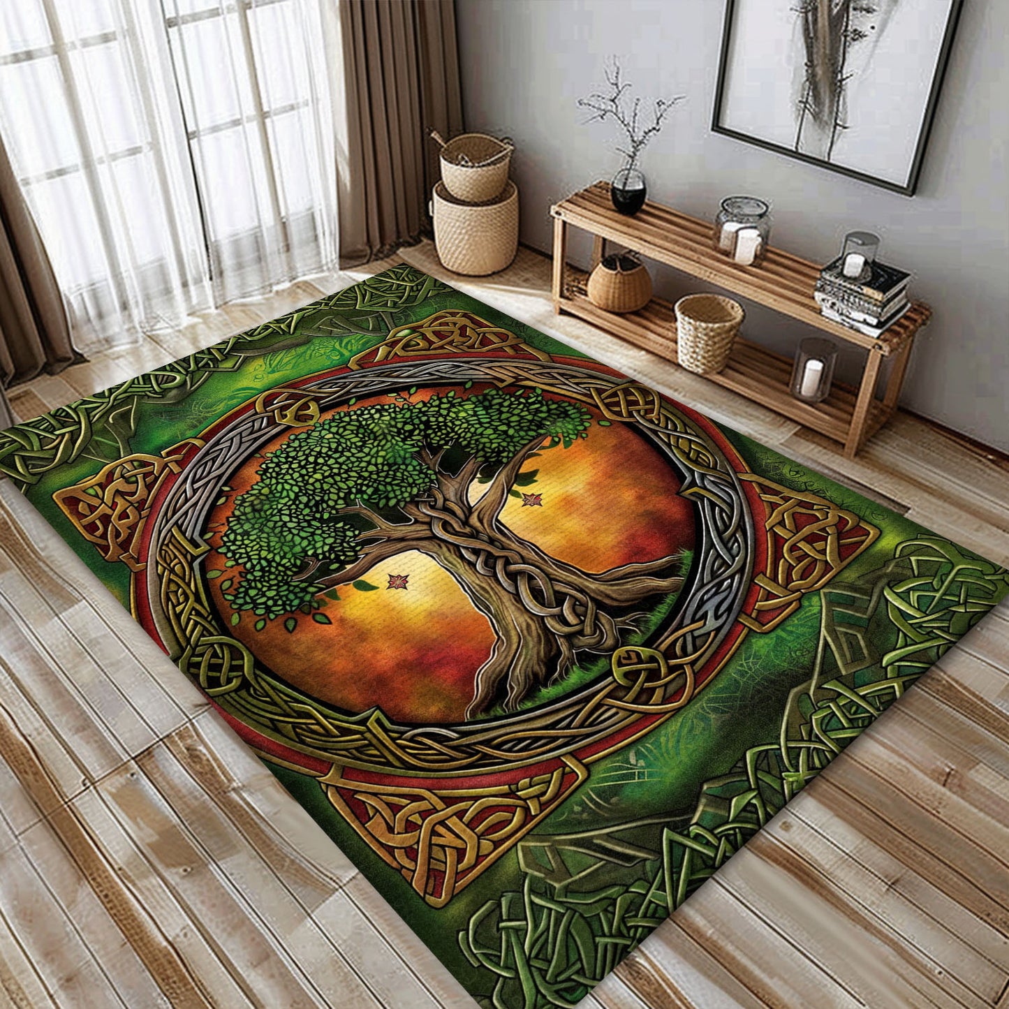 Elegant Celtic Tree of Life Viking Rug for Living Room – Ideal for Norse Mythology Lovers and History Buffs, Personalized Carpet Viking, Popular Rug Full Size (3x5, 4x6, 5x8) V11