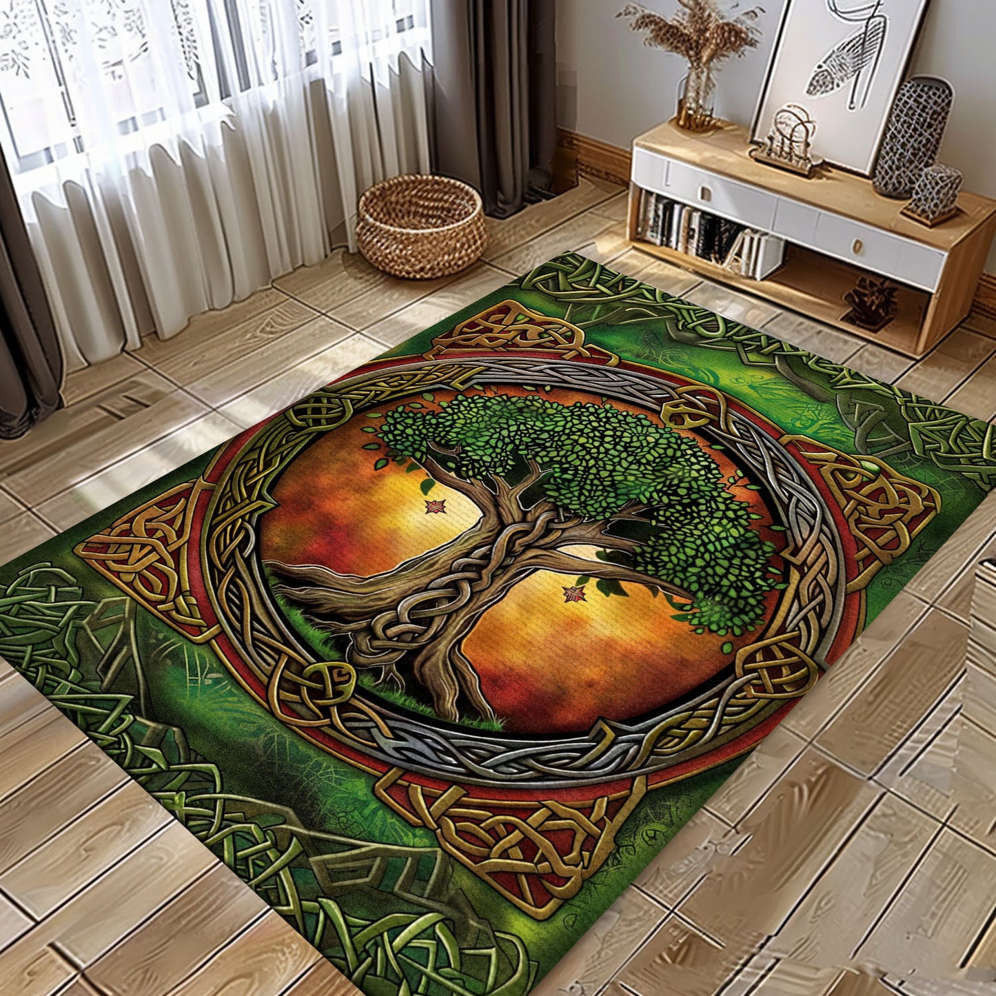 Elegant Celtic Tree of Life Viking Rug for Living Room – Ideal for Norse Mythology Lovers and History Buffs, Personalized Carpet Viking, Popular Rug Full Size (3x5, 4x6, 5x8) V11
