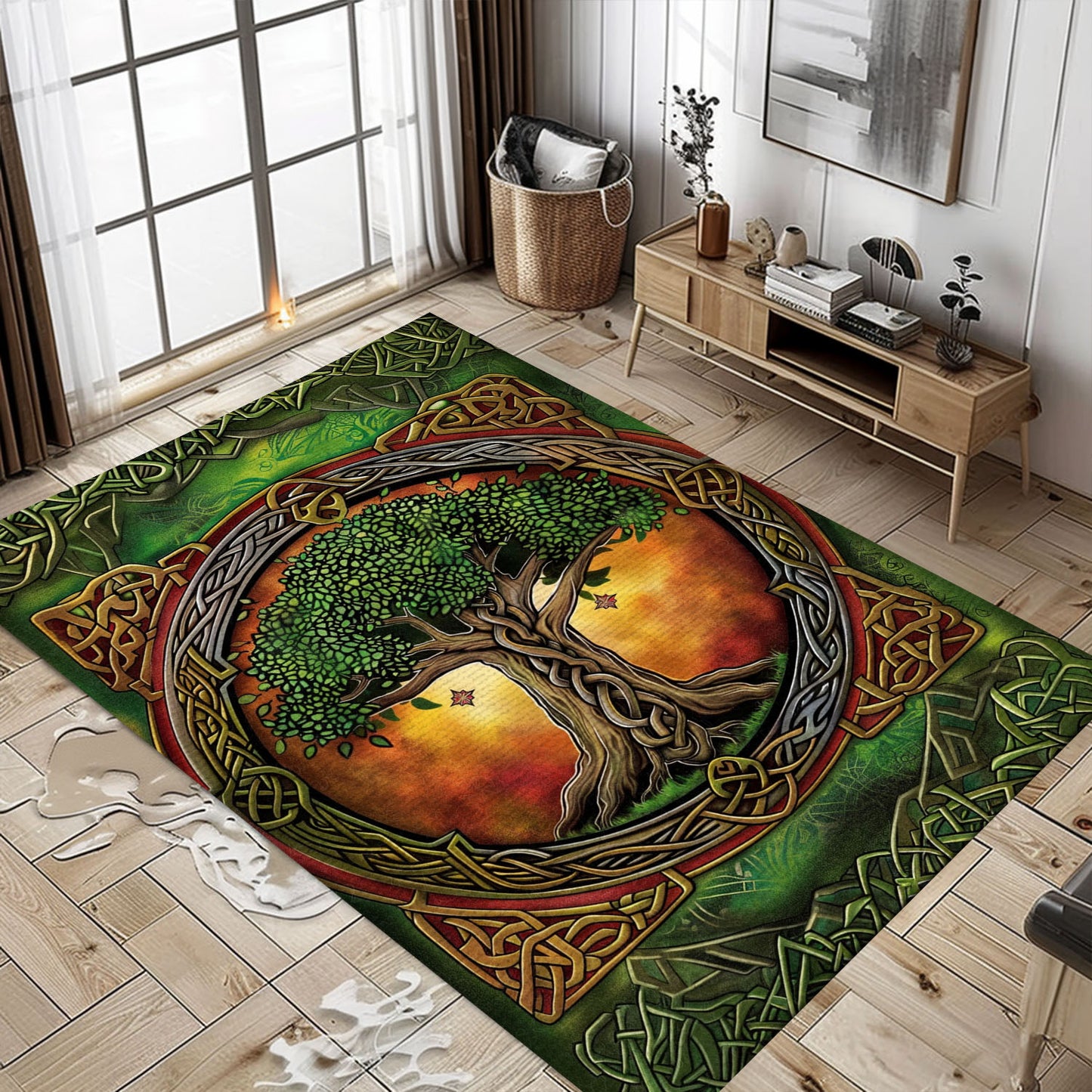 Elegant Celtic Tree of Life Viking Rug for Living Room – Ideal for Norse Mythology Lovers and History Buffs, Personalized Carpet Viking, Popular Rug Full Size (3x5, 4x6, 5x8) V11
