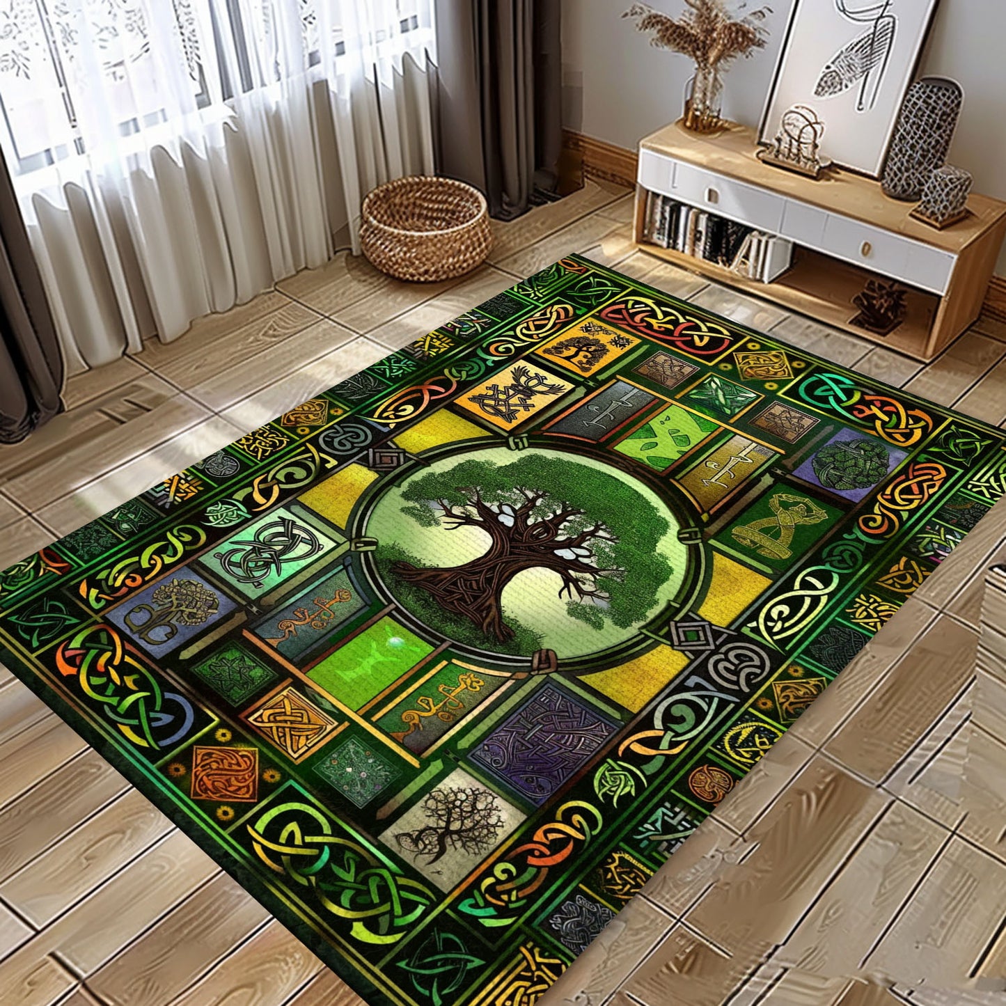 Stylish Celtic Tree of Life Viking Rug – Perfect for Creating a Mythical Ambiance in Your Living Room, Personalized Carpet Viking, Popular Rug Full Size (3x5, 4x6, 5x8) V16