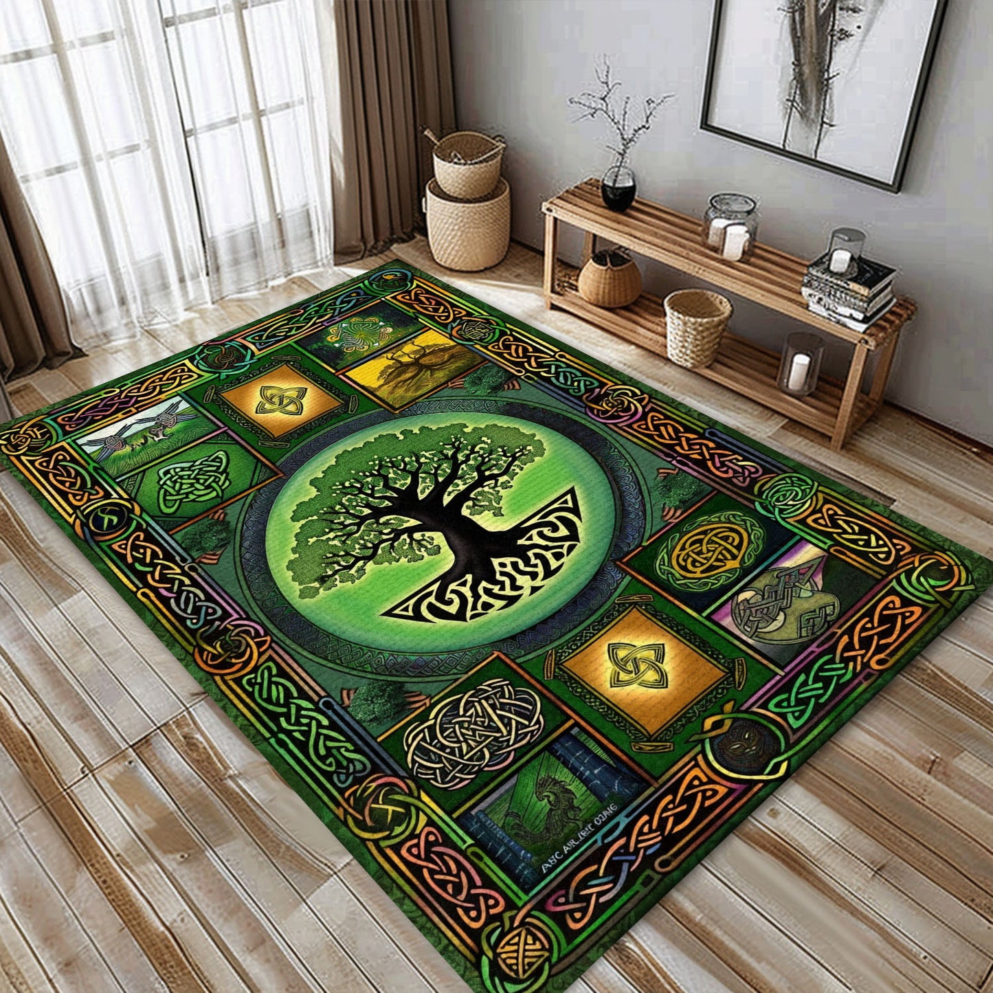 Handcrafted Celtic Tree of Life Viking Area Rug – A Unique Addition to Your Bedroom and Living Room Decor, Personalized Carpet Viking, Popular Rug Full Size (3x5, 4x6, 5x8) V5