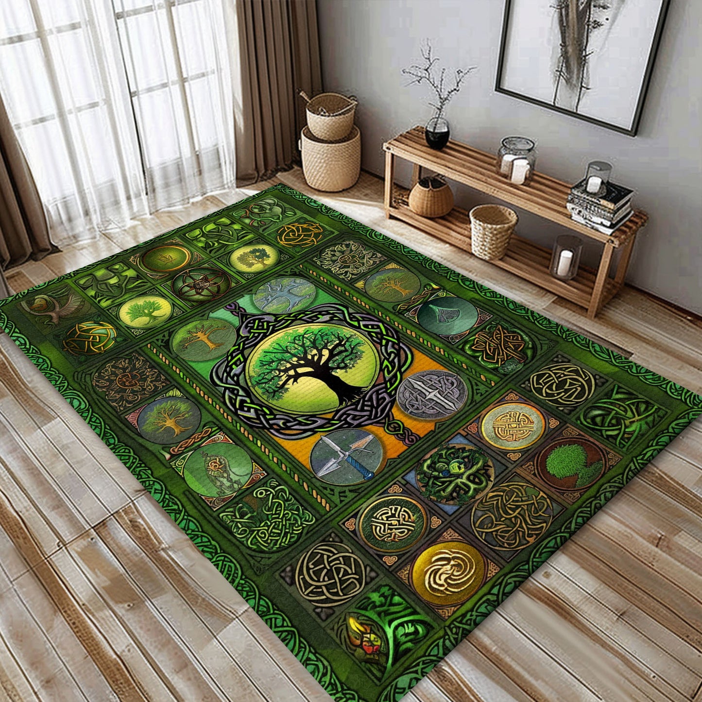 Elegant Celtic Tree of Life Viking Area Rug – Perfect for Adding a Touch of Norse Mythology to Your Living Space, Personalized Carpet Viking, Popular Rug Full Size (3x5, 4x6, 5x8) V2
