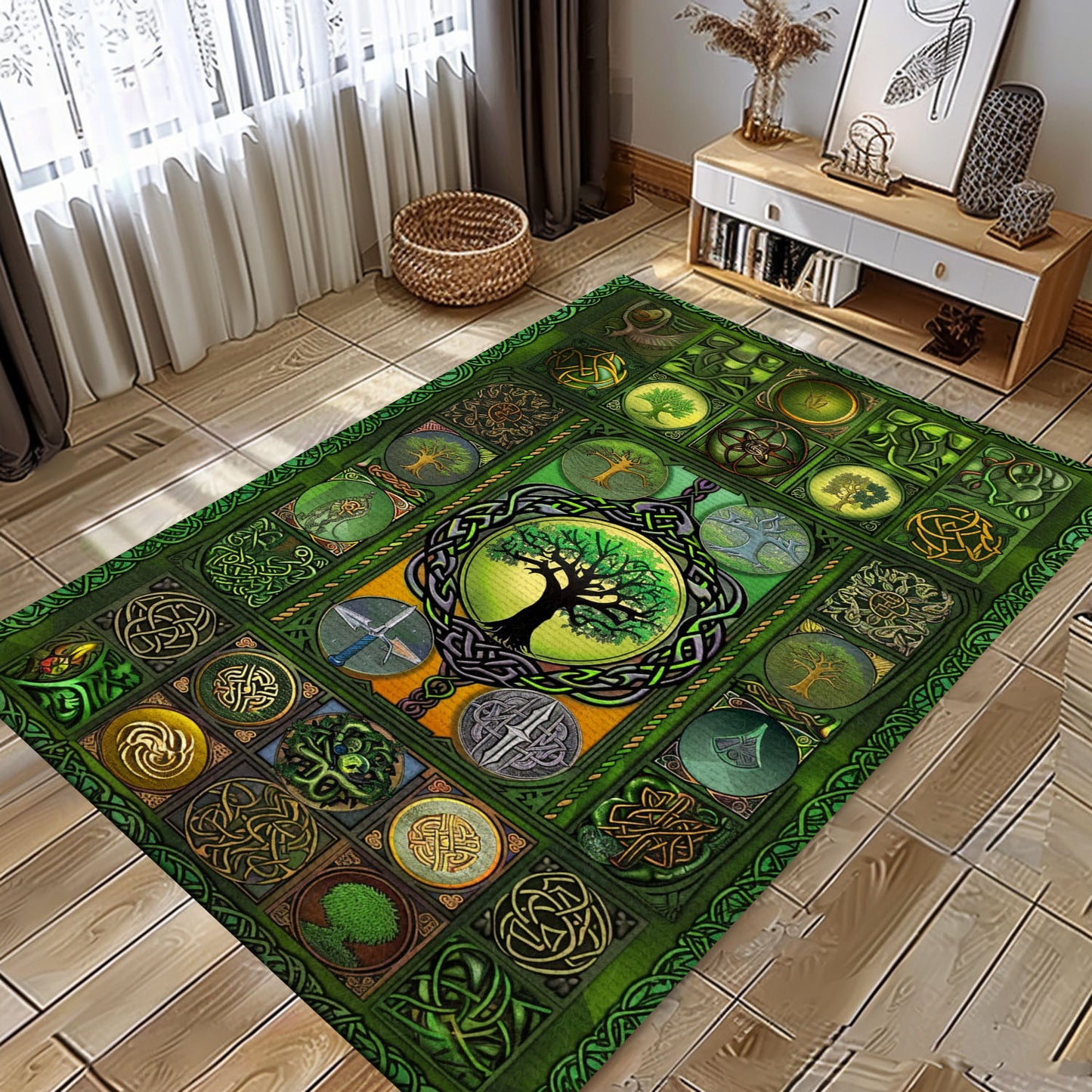 Elegant Celtic Tree of Life Viking Area Rug – Perfect for Adding a Touch of Norse Mythology to Your Living Space, Personalized Carpet Viking, Popular Rug Full Size (3x5, 4x6, 5x8) V2