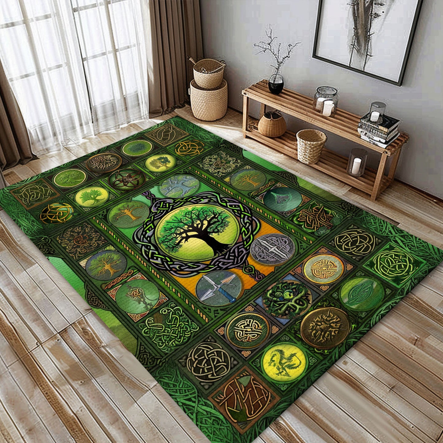 Luxurious Celtic Tree of Life Viking Rug for Bedroom and Living Room – Embrace Norse Mythology in Your Home, Personalized Carpet Viking, Popular Rug Full Size (3x5, 4x6, 5x8) V1