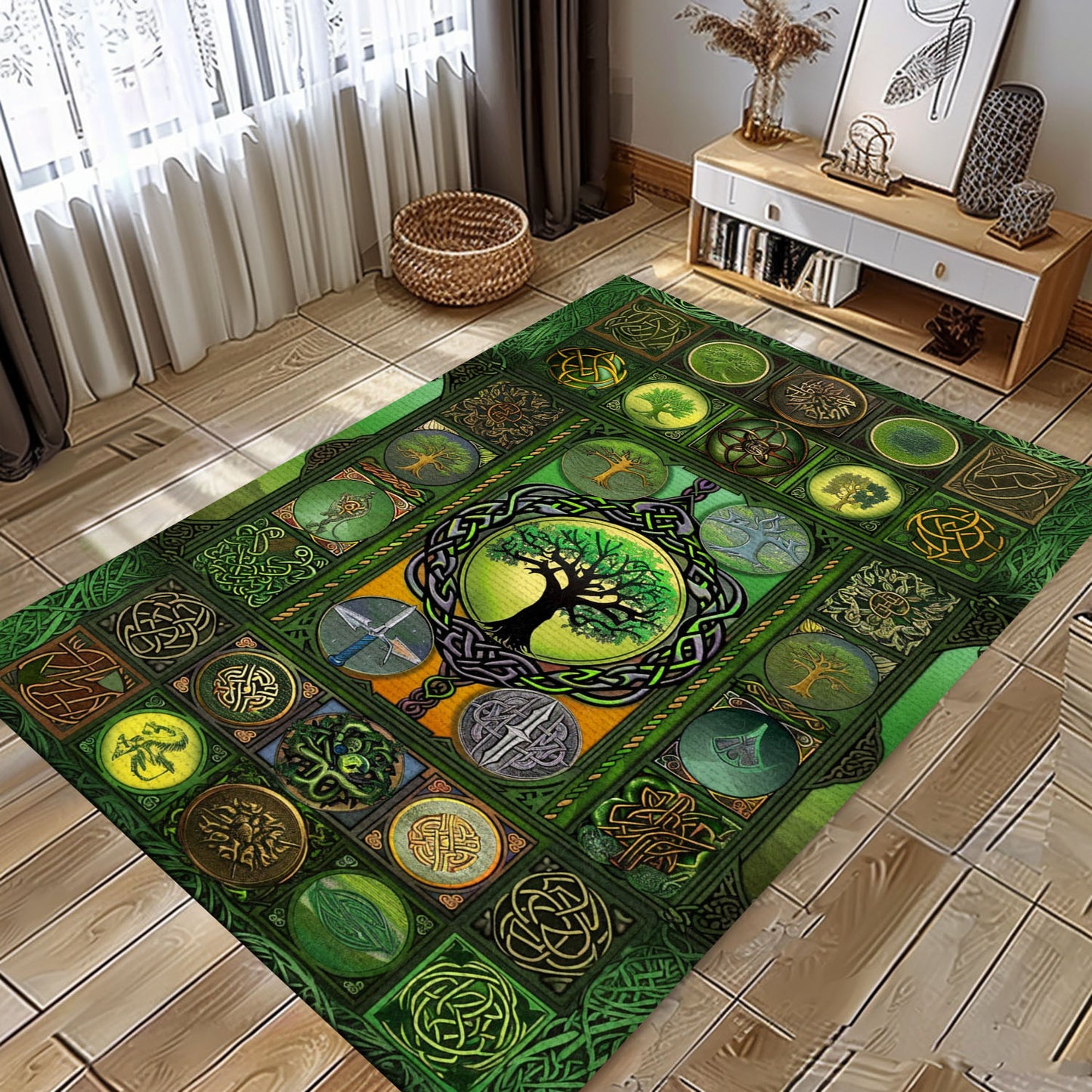 Luxurious Celtic Tree of Life Viking Rug for Bedroom and Living Room – Embrace Norse Mythology in Your Home, Personalized Carpet Viking, Popular Rug Full Size (3x5, 4x6, 5x8) V1