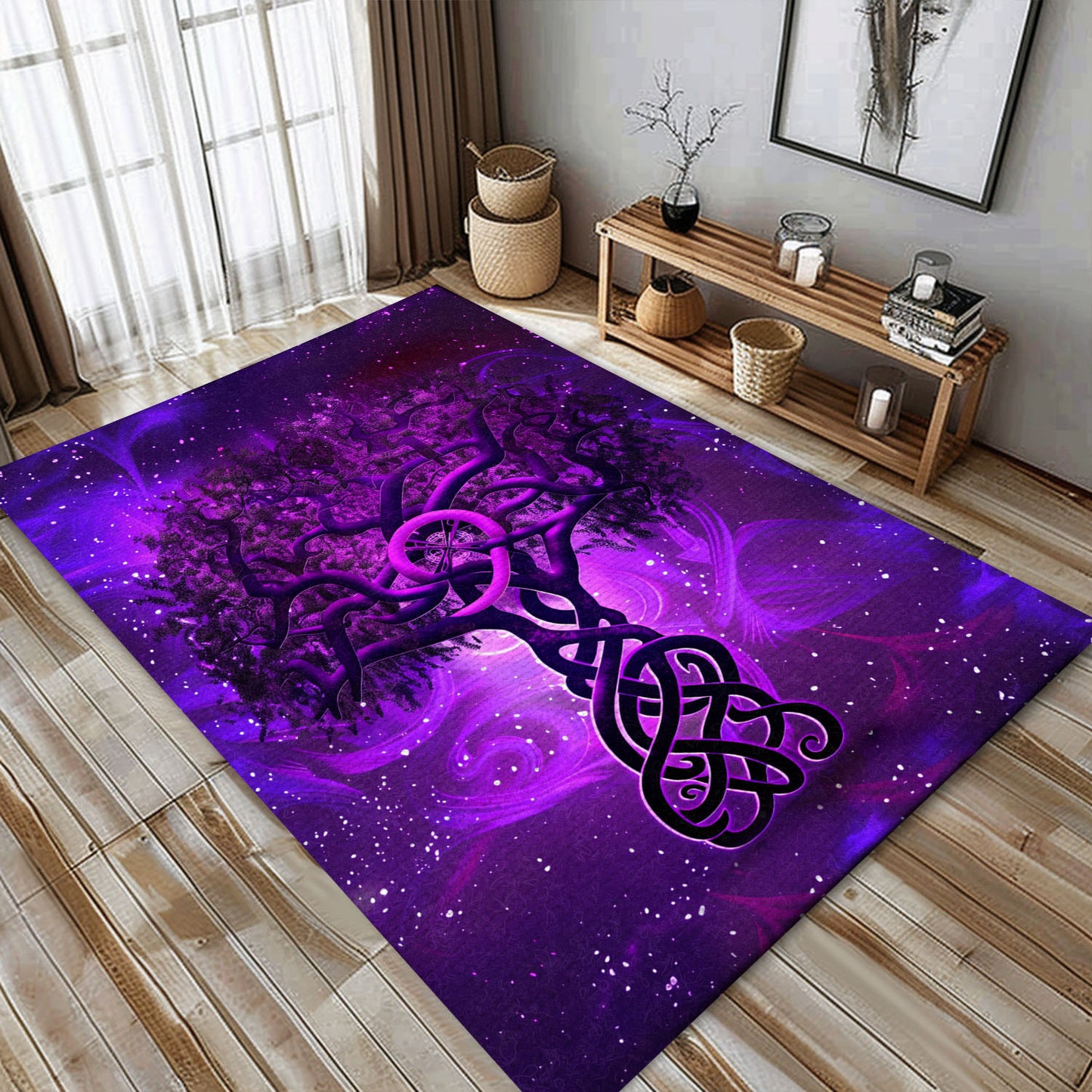 Norse Mythology Inspired Viking Area Rug with Celtic Tree of Life, Personalized Carpet Viking, Viking Area Rugs for Living Room, Viking Carpet Bedroom, Popular Rug Full Size (3x5, 4x6, 5x8) V90