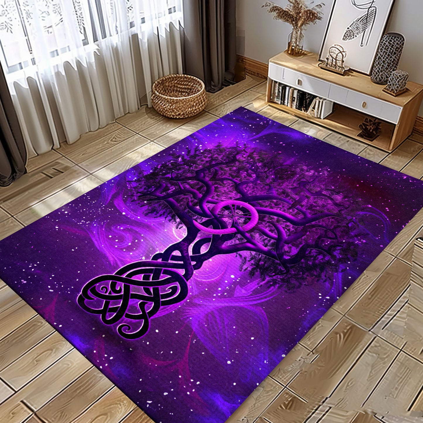 Norse Mythology Inspired Viking Area Rug with Celtic Tree of Life, Personalized Carpet Viking, Viking Area Rugs for Living Room, Viking Carpet Bedroom, Popular Rug Full Size (3x5, 4x6, 5x8) V90