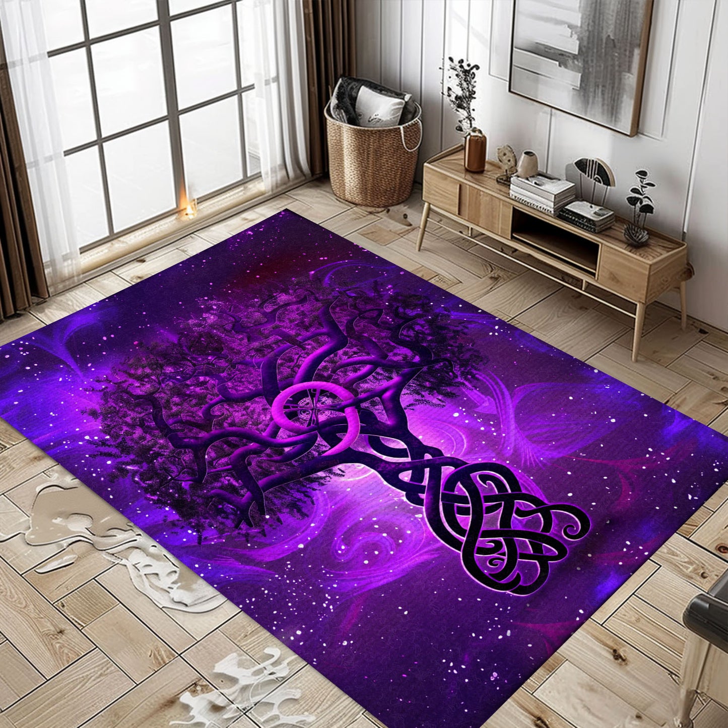 Norse Mythology Inspired Viking Area Rug with Celtic Tree of Life, Personalized Carpet Viking, Viking Area Rugs for Living Room, Viking Carpet Bedroom, Popular Rug Full Size (3x5, 4x6, 5x8) V90