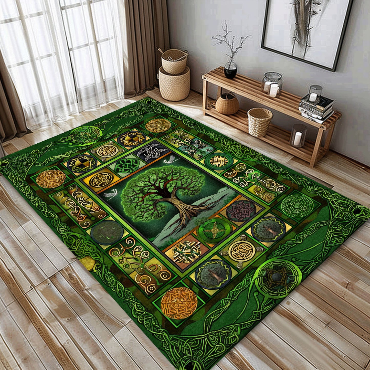 Mythical Celtic Tree of Life Viking Rug for Living Space, Personalized Carpet Viking, Viking Area Rugs for Living Room, Viking Carpet Bedroom, Popular Rug Full Size (3x5, 4x6, 5x8) V89