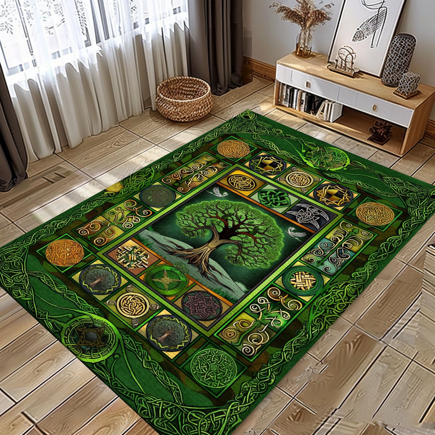 Mythical Celtic Tree of Life Viking Rug for Living Space, Personalized Carpet Viking, Viking Area Rugs for Living Room, Viking Carpet Bedroom, Popular Rug Full Size (3x5, 4x6, 5x8) V89